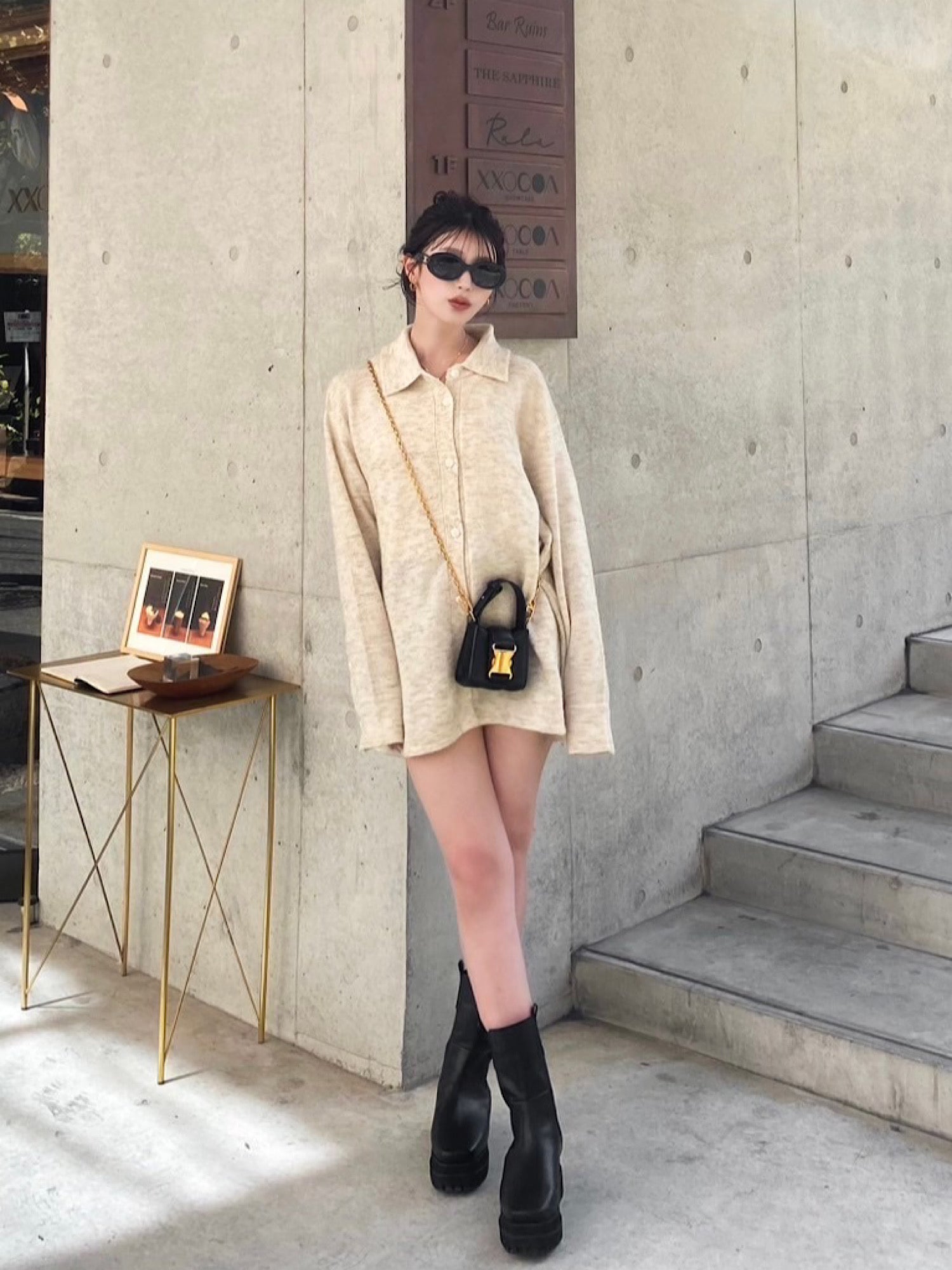 Wool brend loose knit shirt