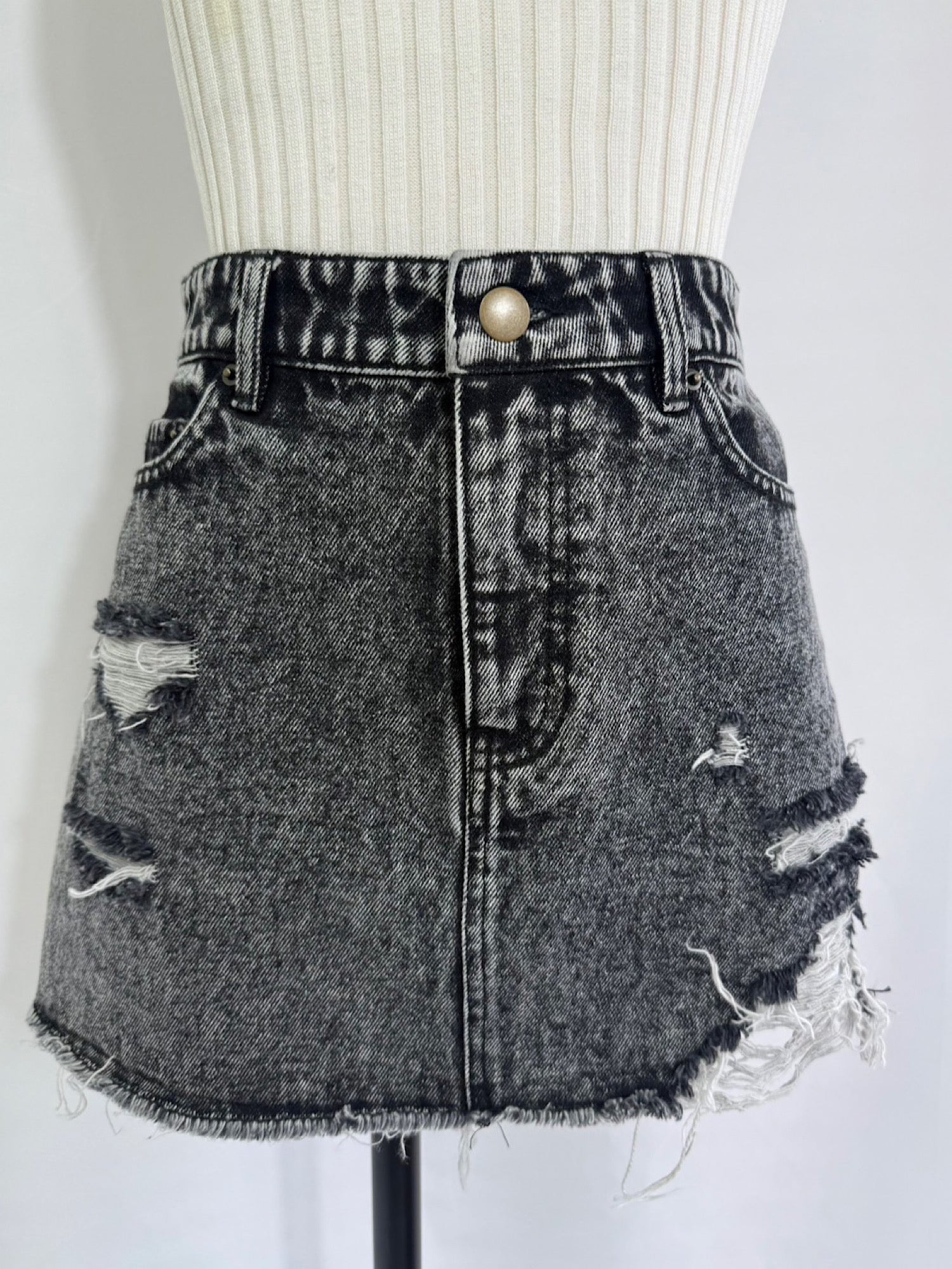 Chemical wash denim mini skirt(SET UP着用可)