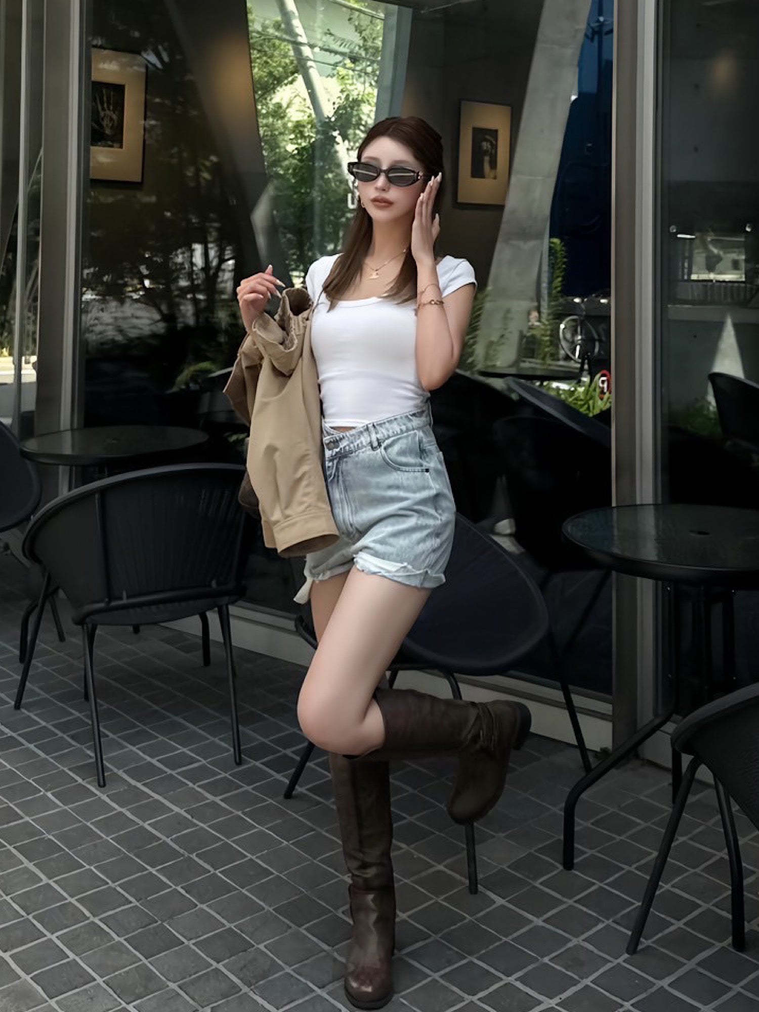 Waist design denim shorts