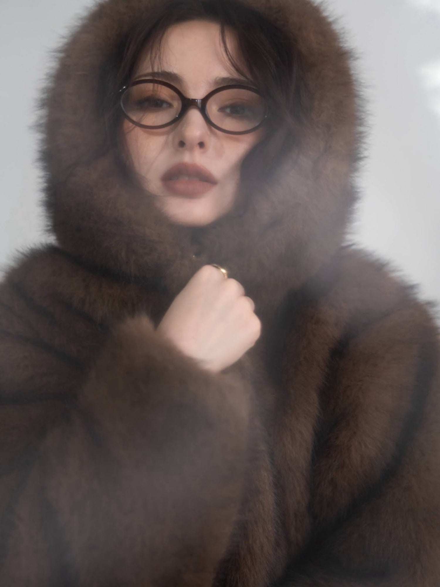 Premium eco fur hoodie coat