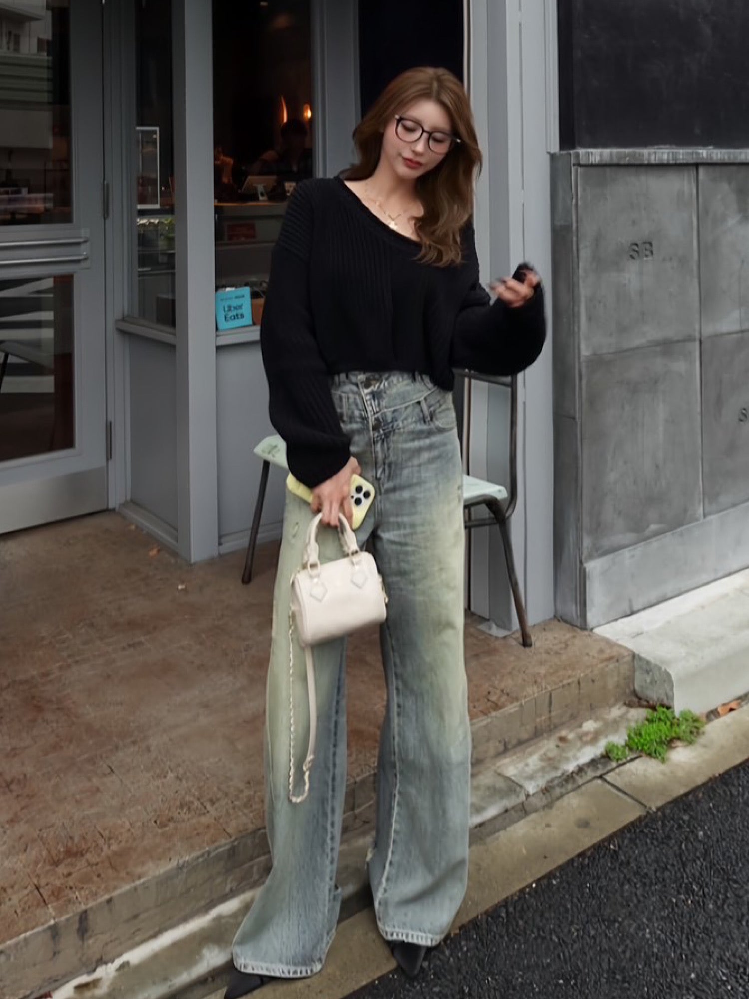 Waist layered loose denim