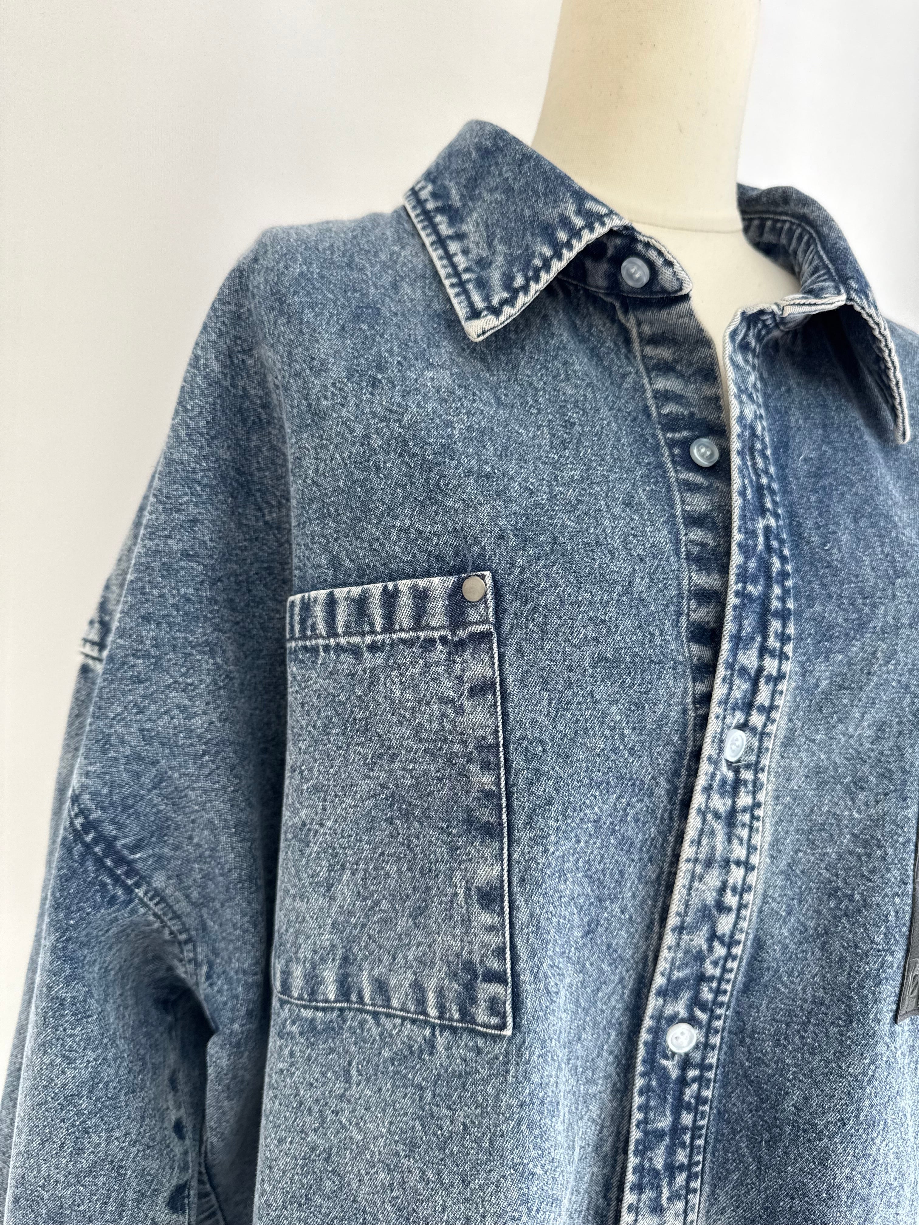 【予約】Leather pocket denim loose shirts(3月上旬〜中旬発送予定)