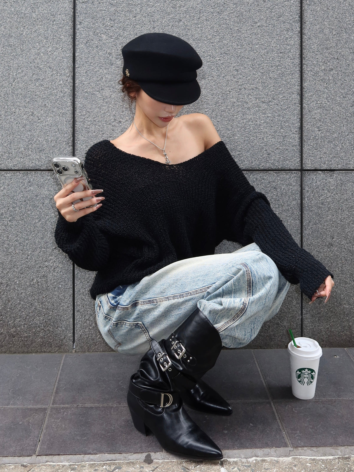 【予約】Slub yarn Vneck knit(10月下旬発送予定)