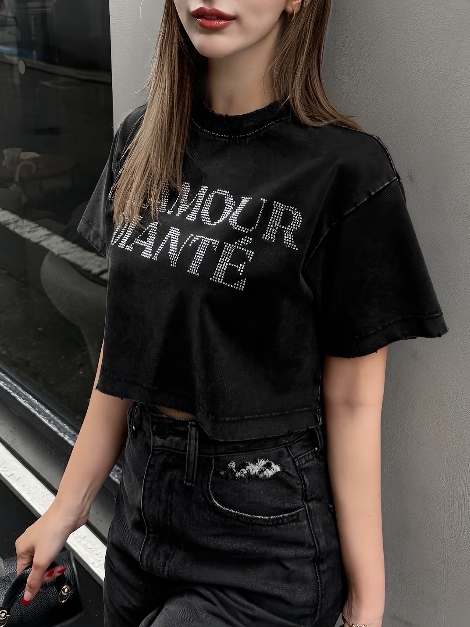 Rhinestone pigment tee