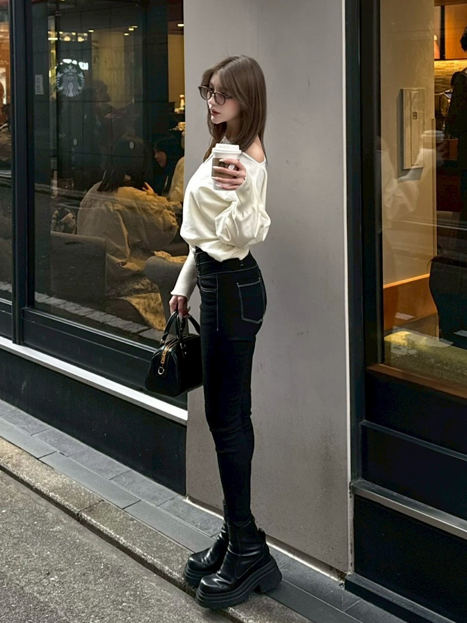 High waist layered skinny denim(BLK S5月下旬発送予定)
