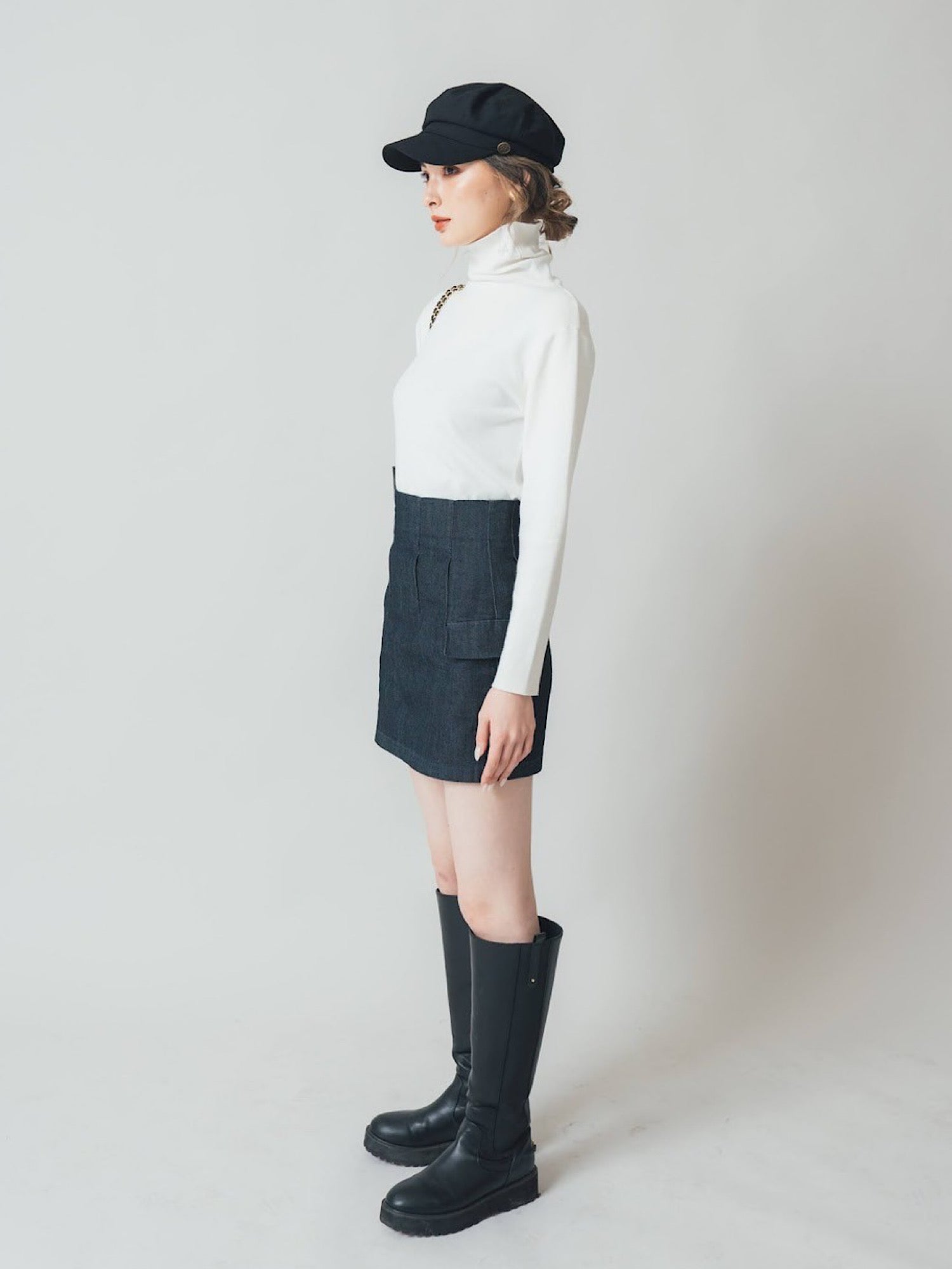 Denim high waist mini skirt