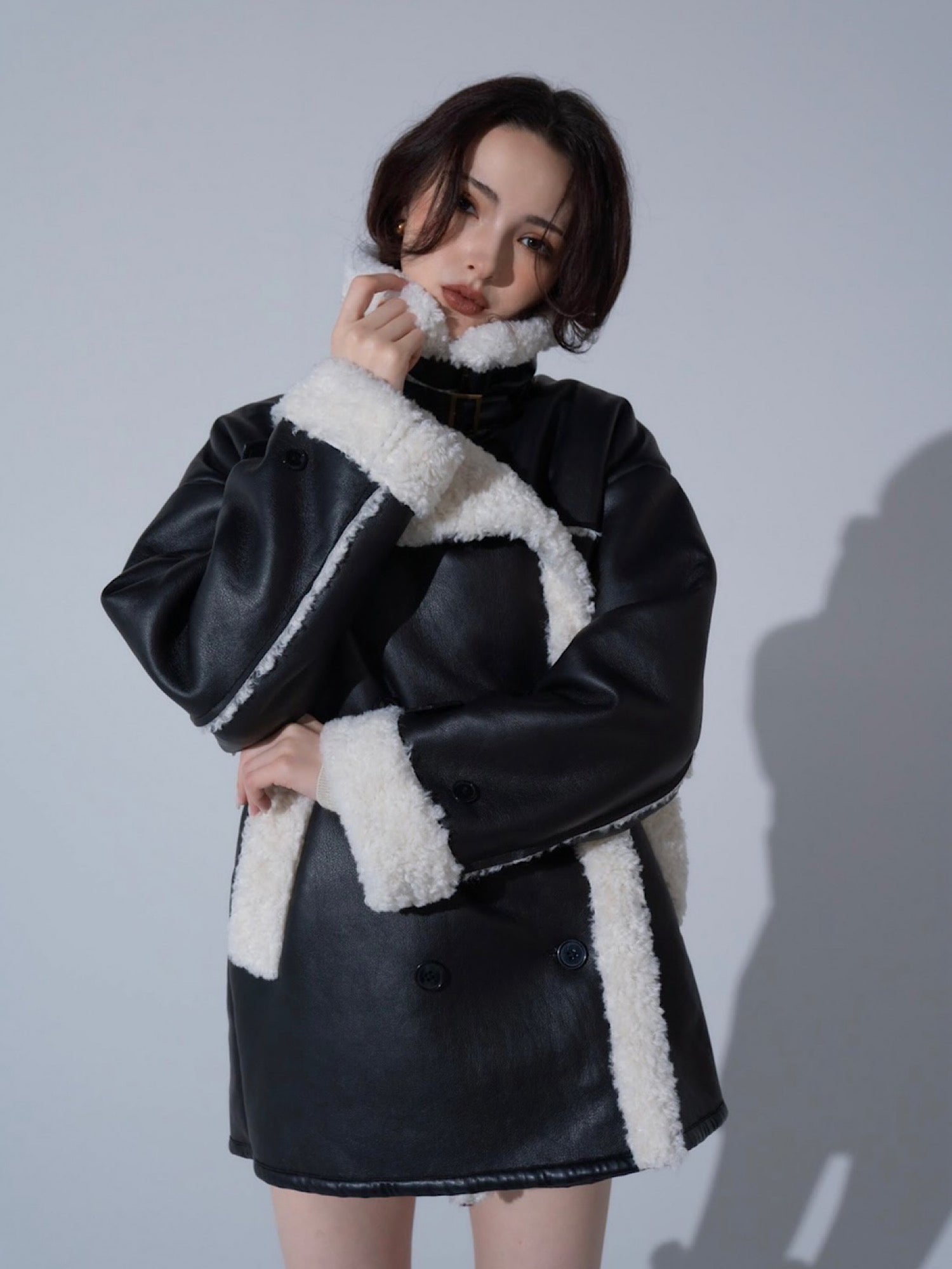 Volume collar loose mouton jacket