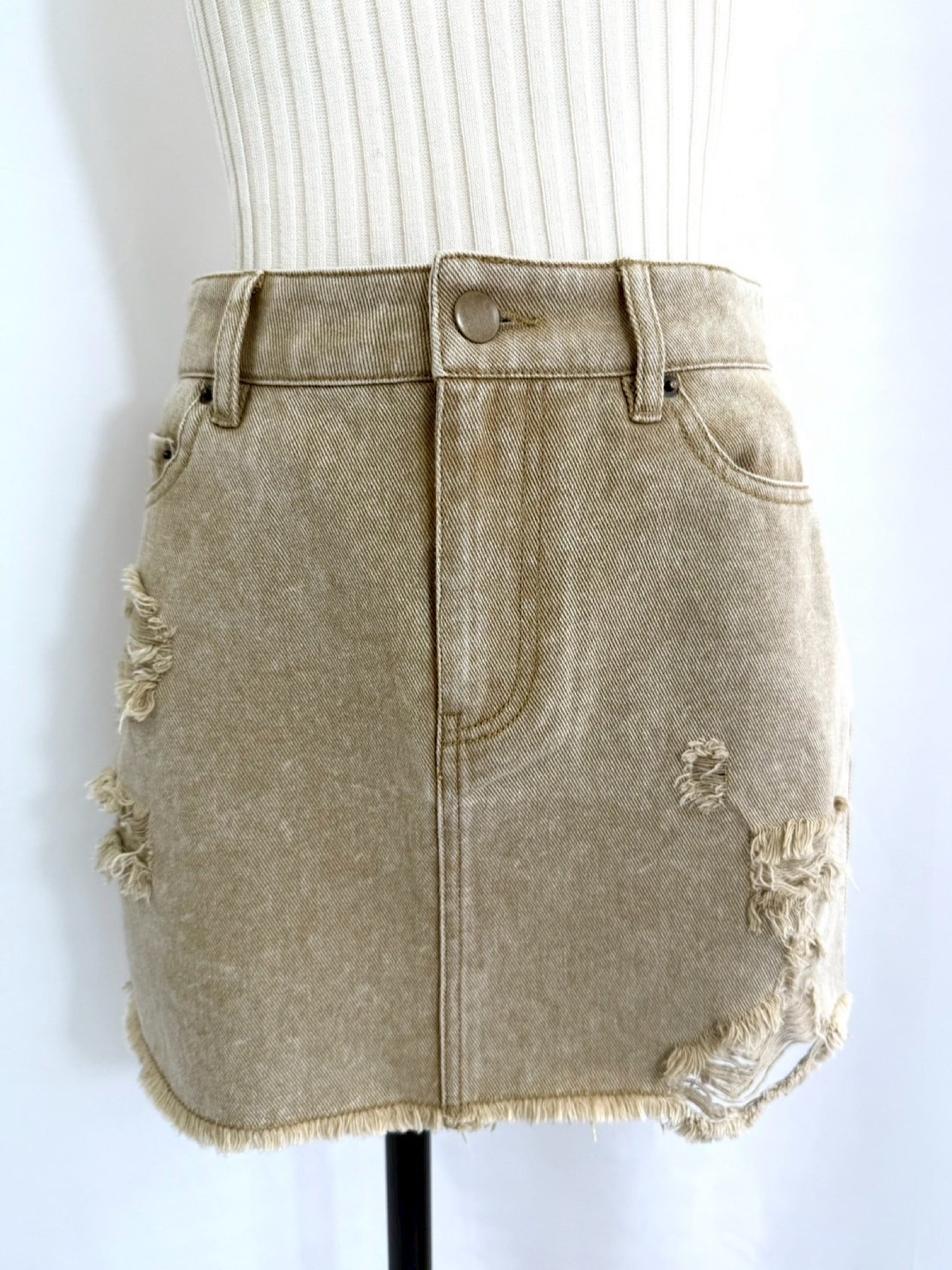 Chemical wash denim mini skirt(SET UP着用可)