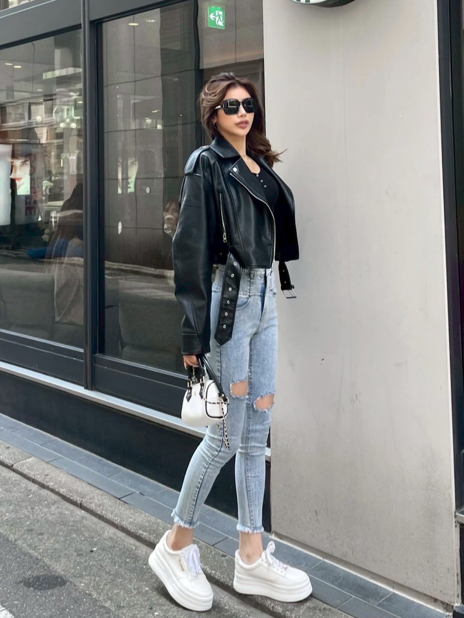 High waist damage skinny denim