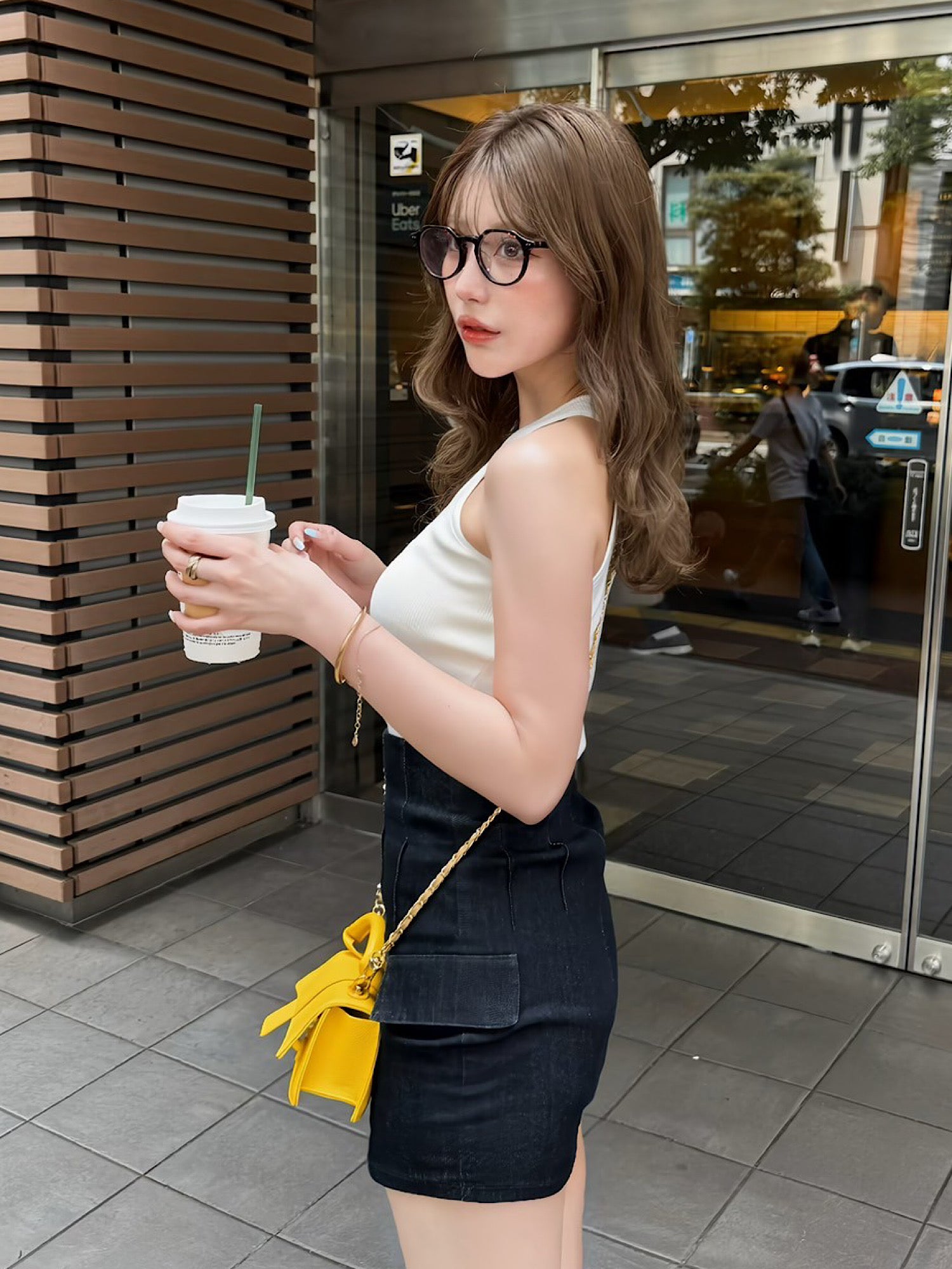 Denim high waist mini skirt
