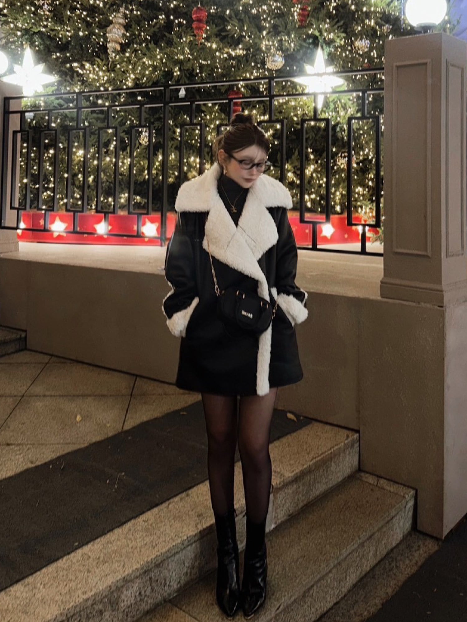 Volume collar loose mouton jacket