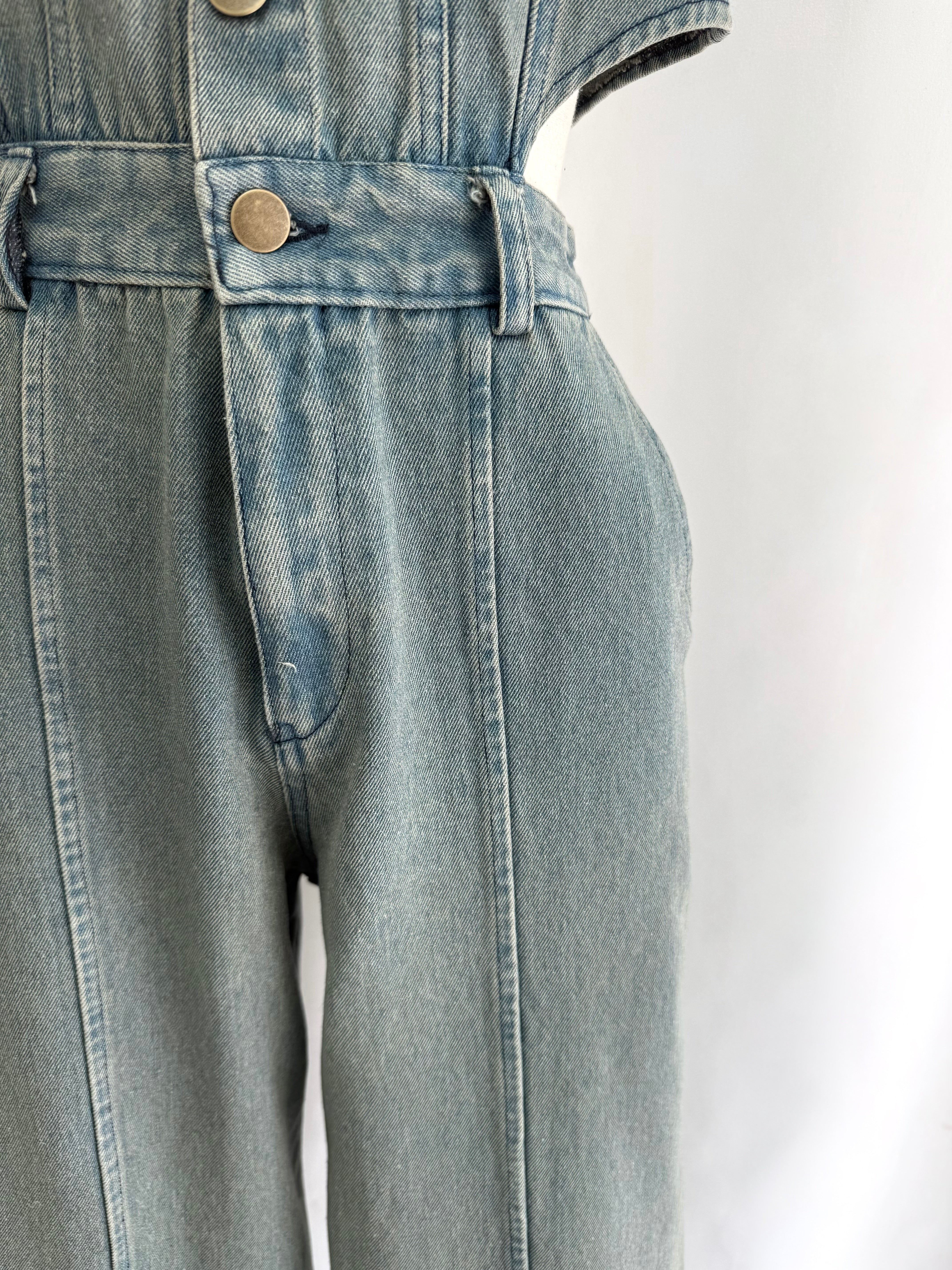 Side open denim all in one