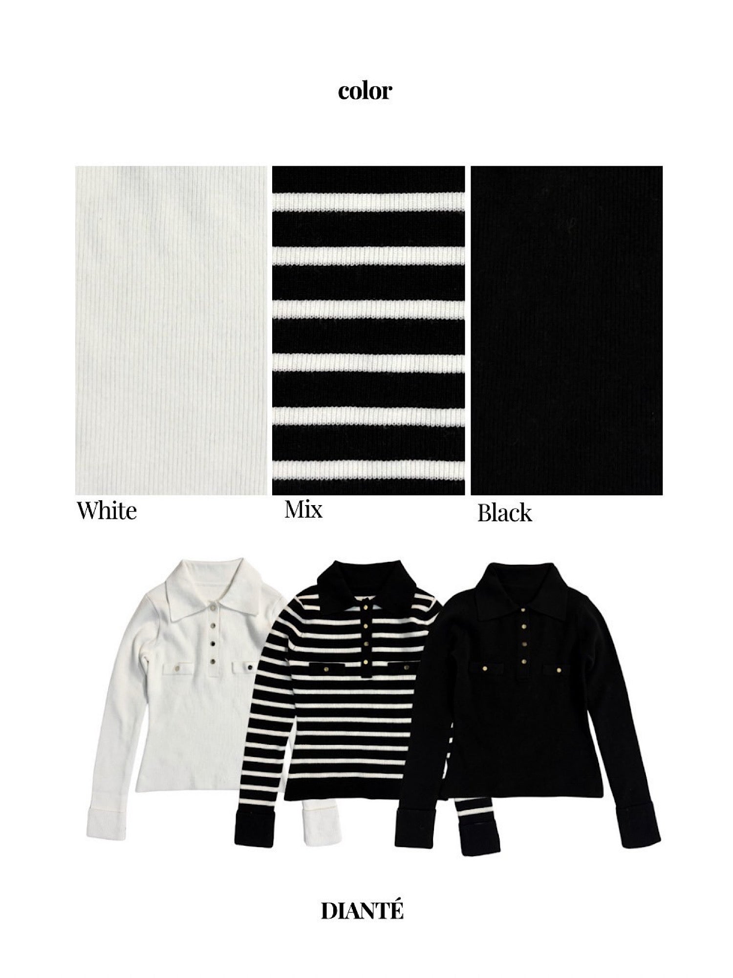 Big collar gold button rib knit