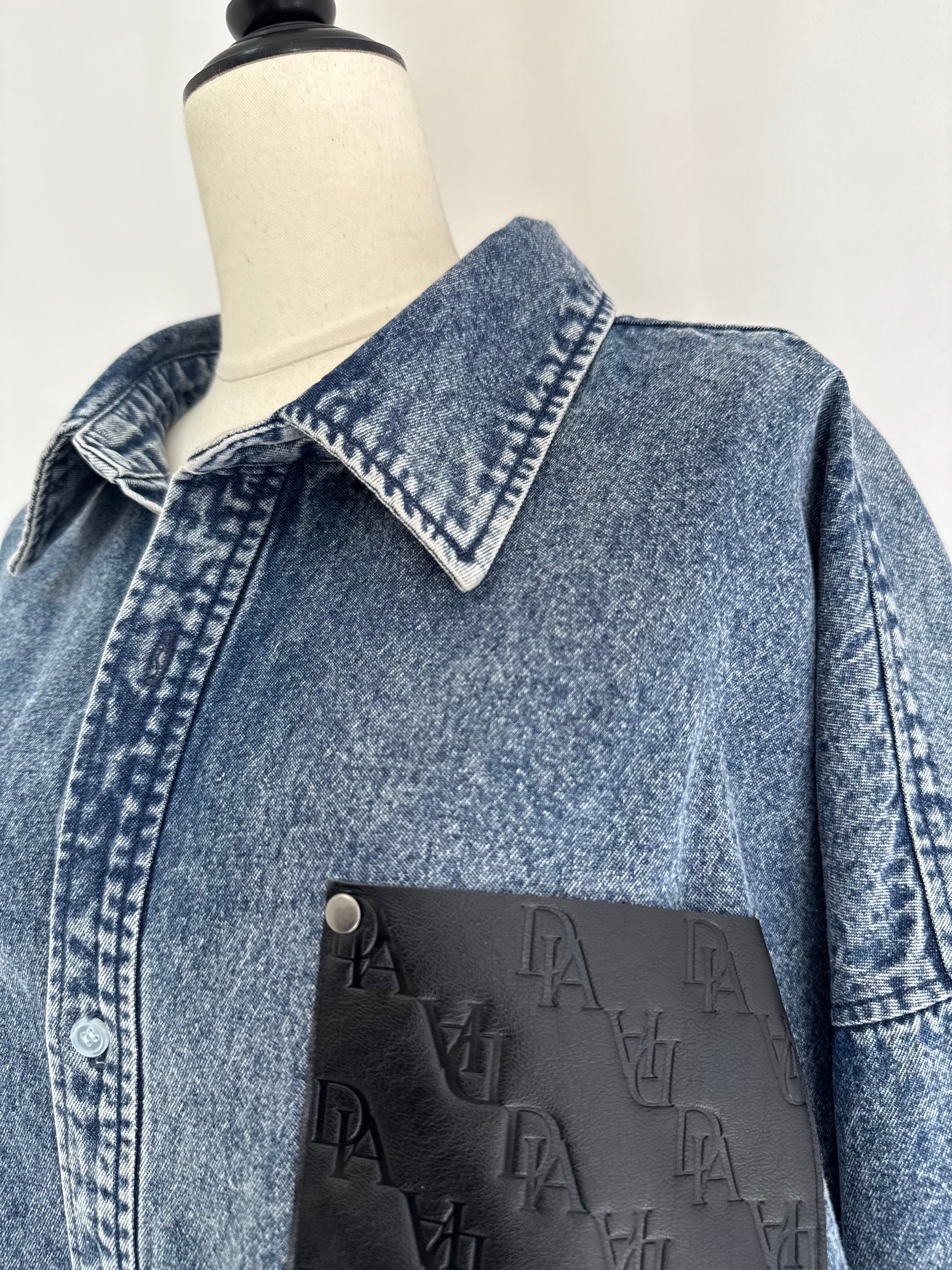 【予約】Leather pocket denim loose shirts(3月上旬〜中旬発送予定)