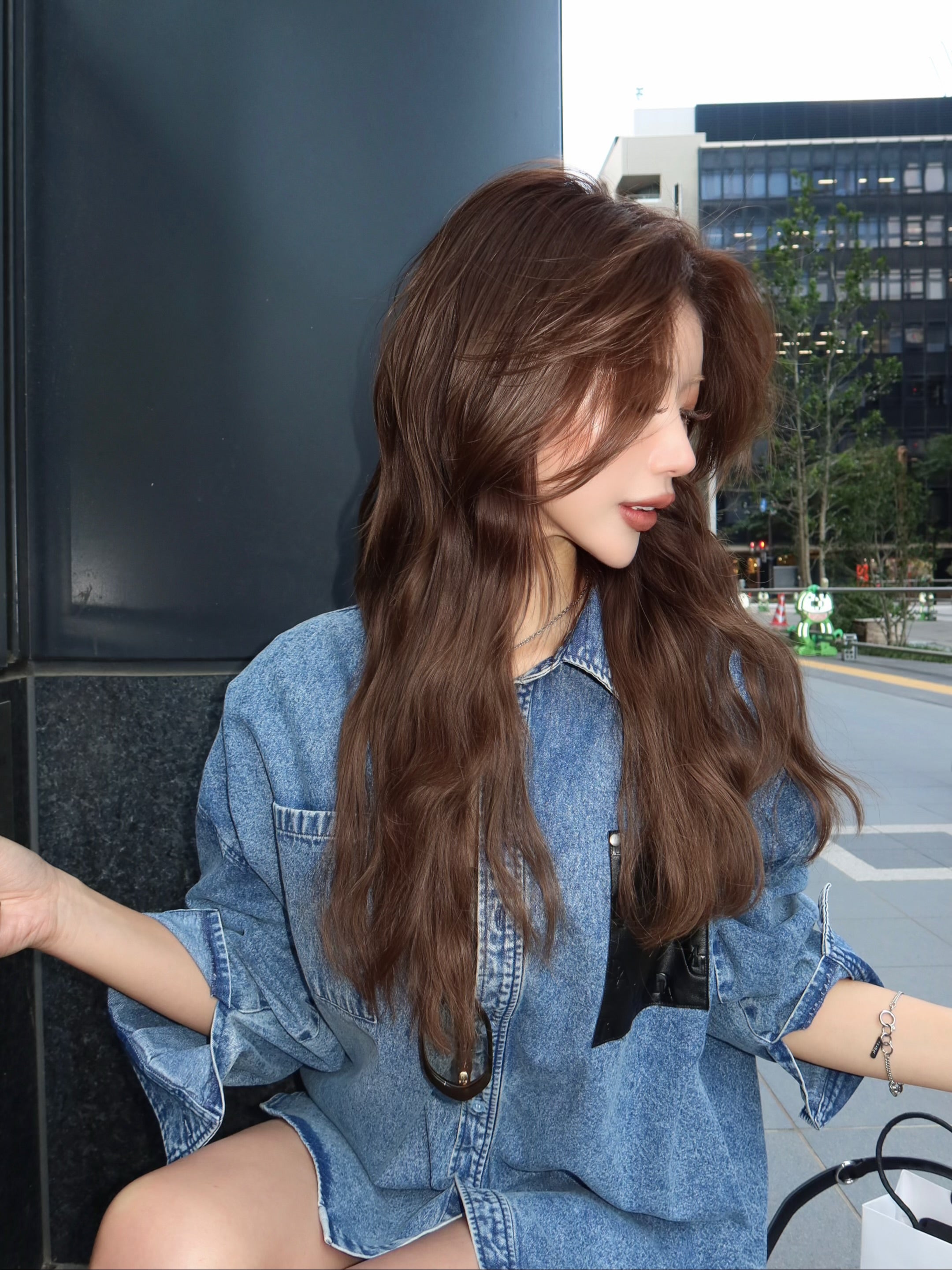 【予約】Leather pocket denim loose shirts(3月上旬〜中旬発送予定)