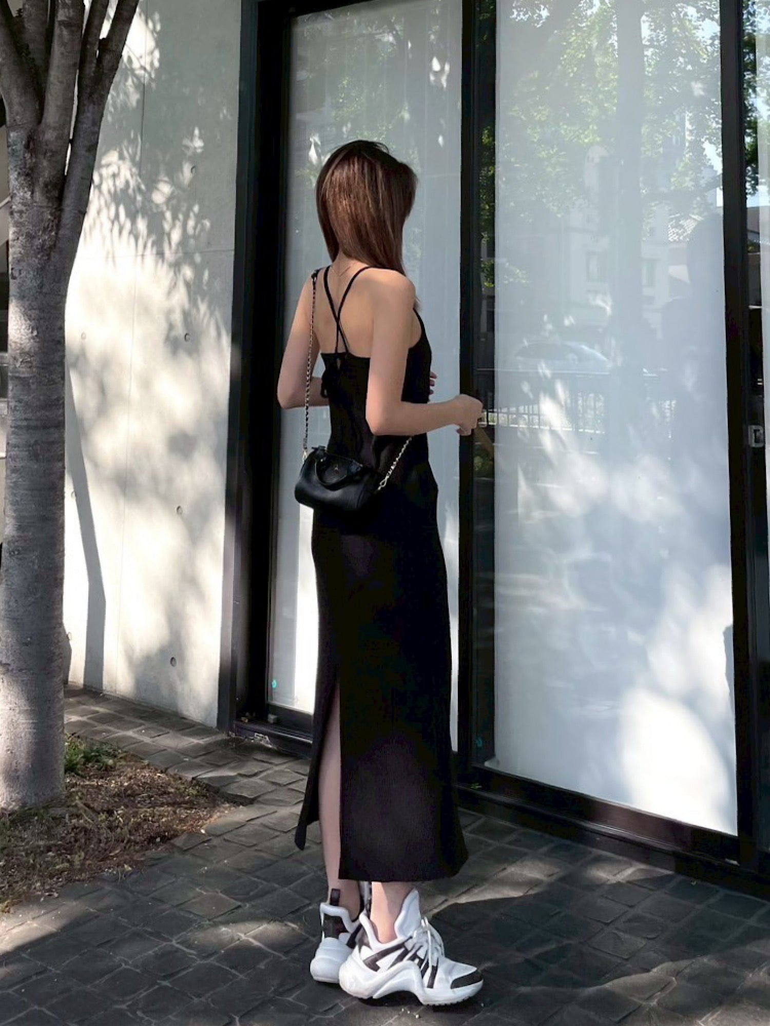 halter neck rib maxi dress with inner bra