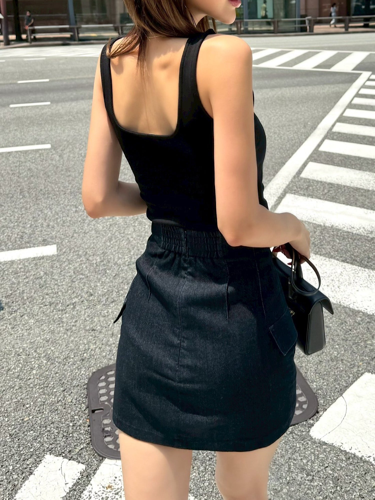 Denim high waist mini skirt