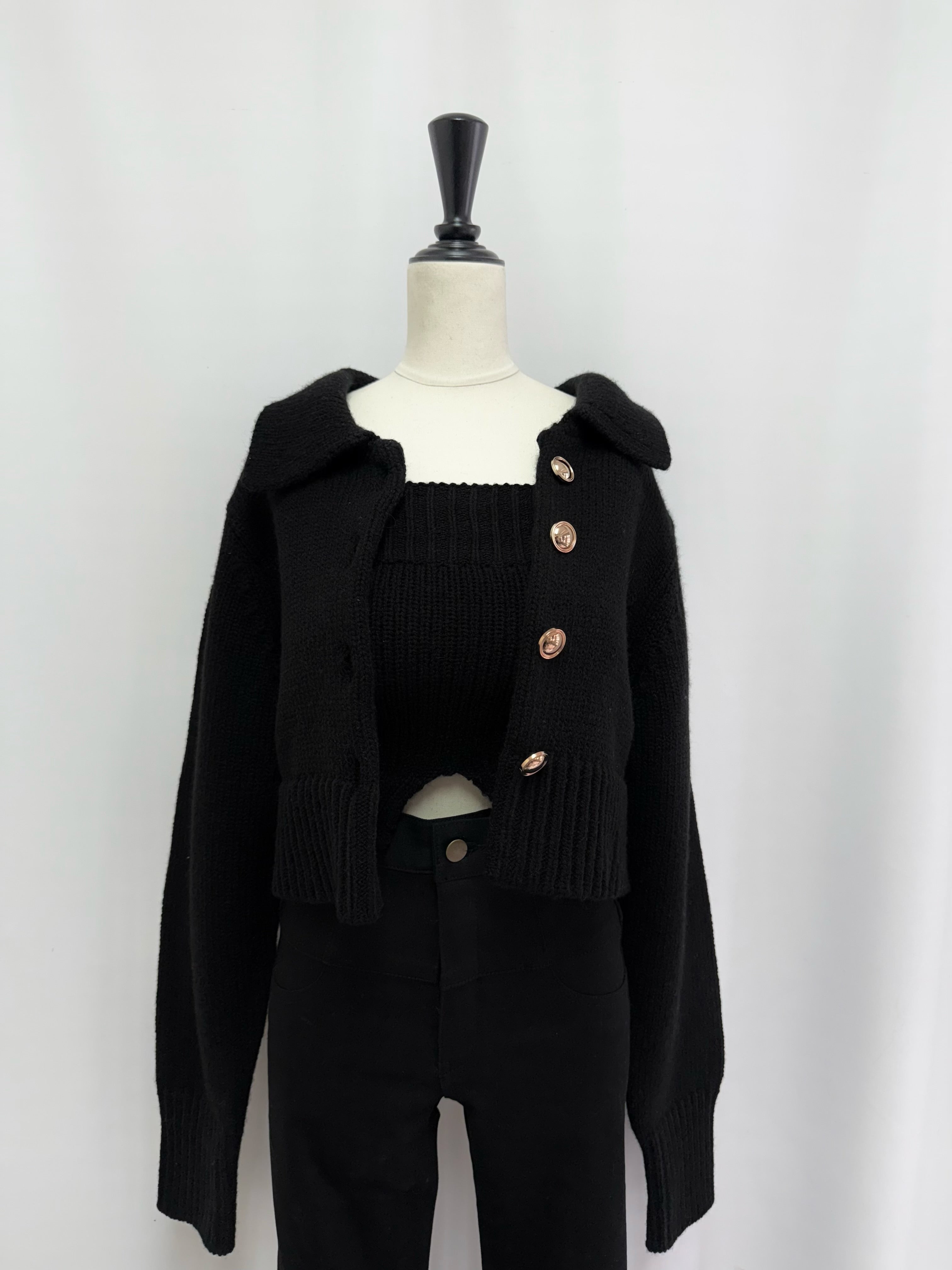 Big collar cardigan×bare top with inner bra