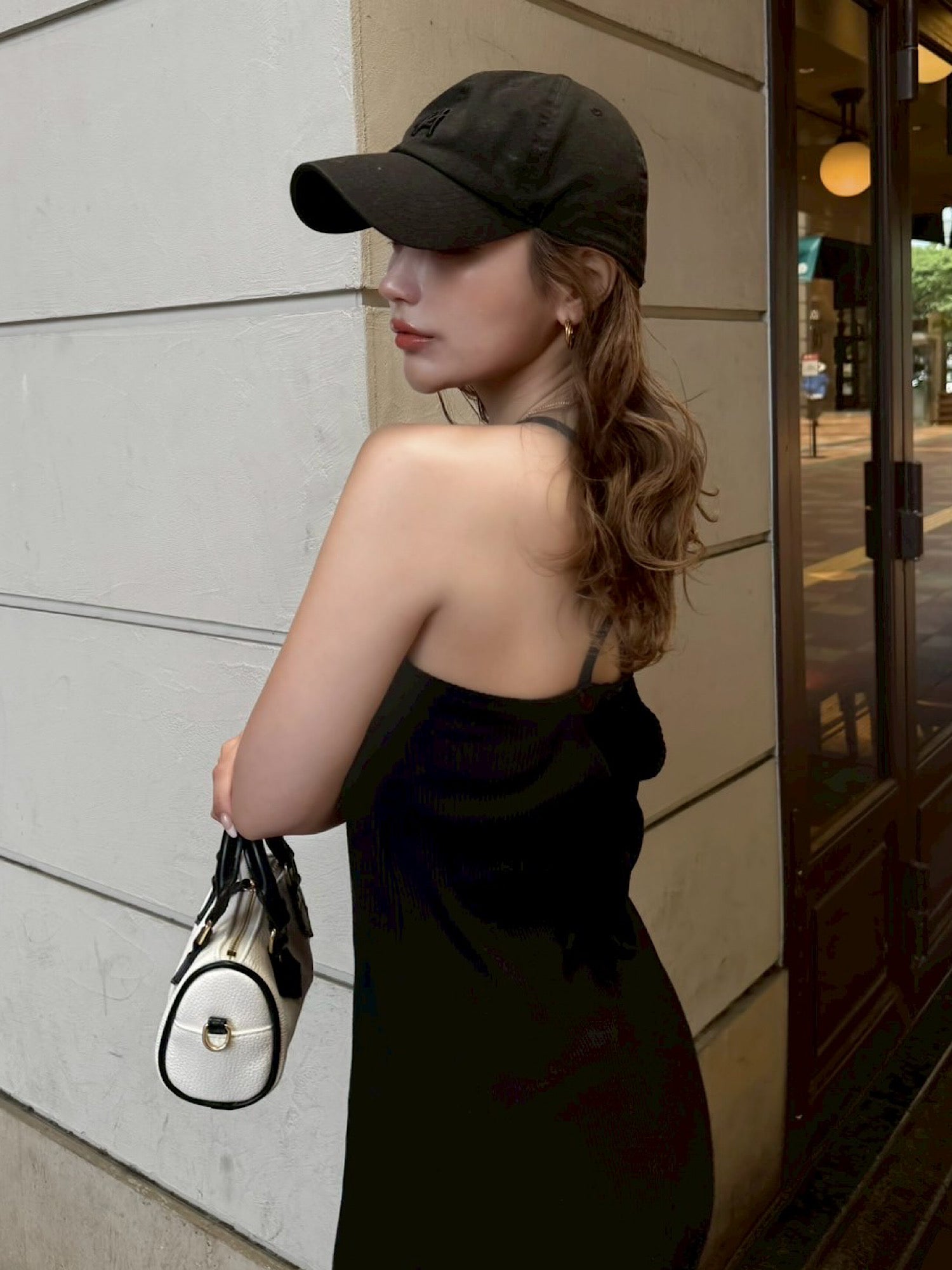 halter neck rib maxi dress with inner bra
