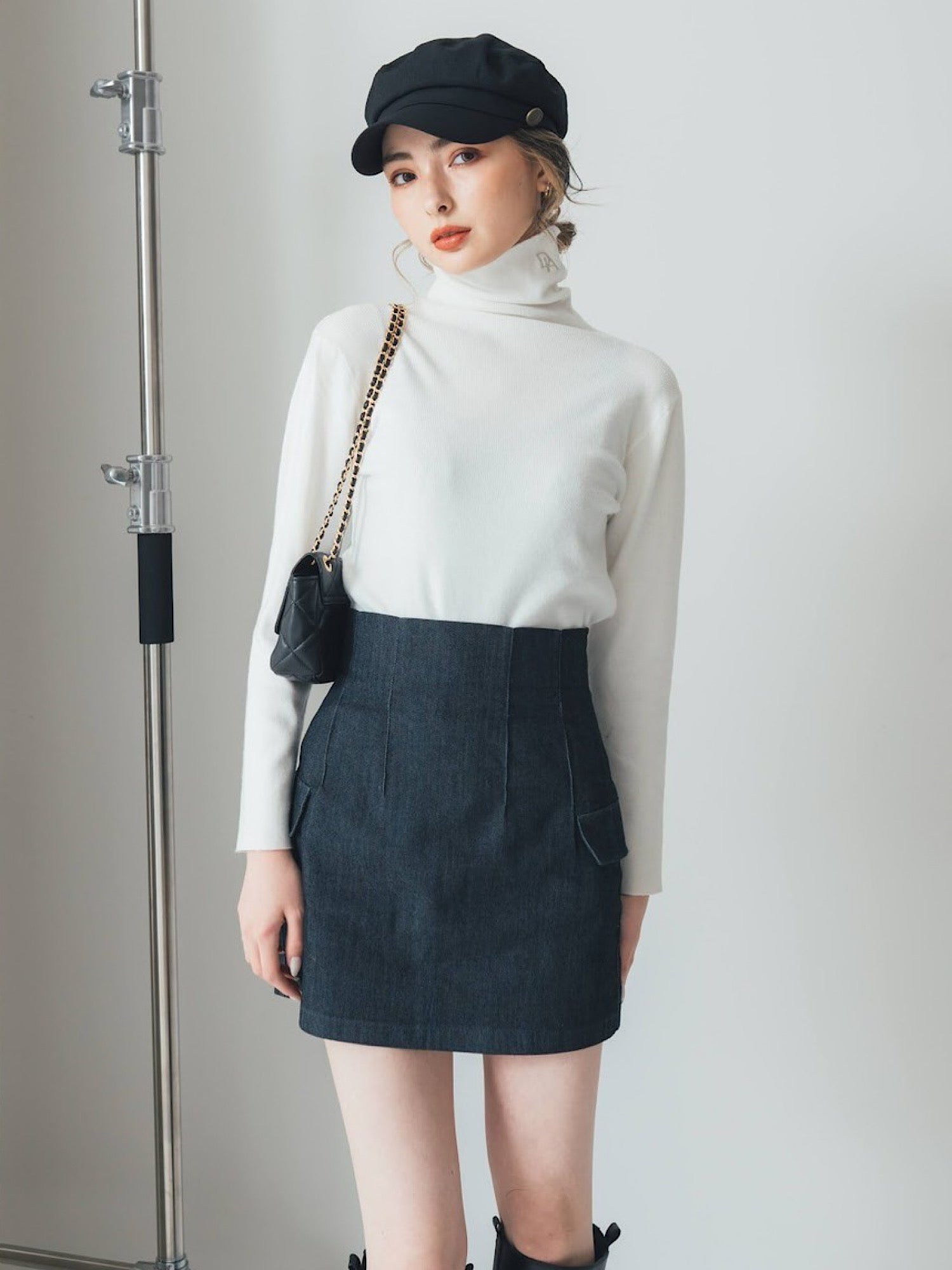 Denim high waist mini skirt