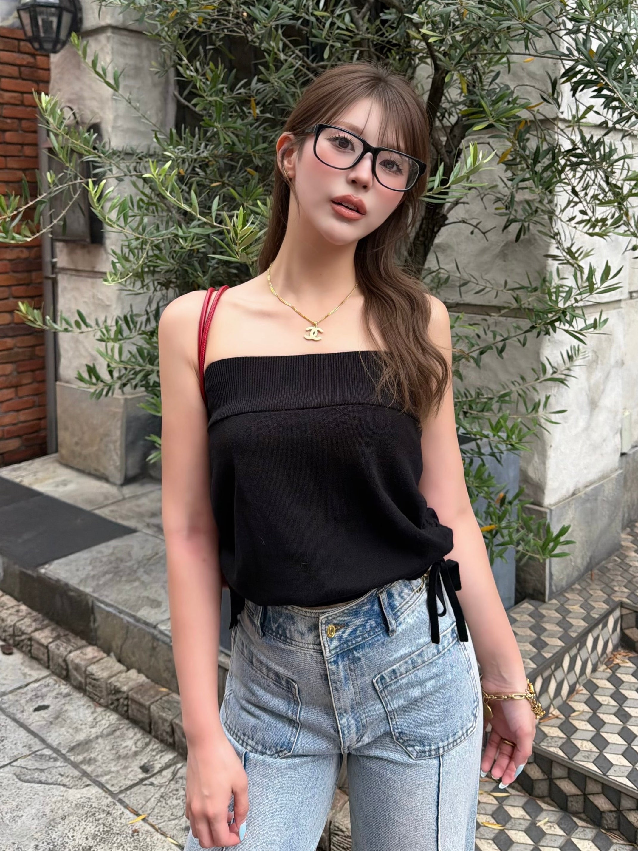 【予約】Bulky knit bare top(SETUP着用可)(8月上旬〜下旬発送予定)