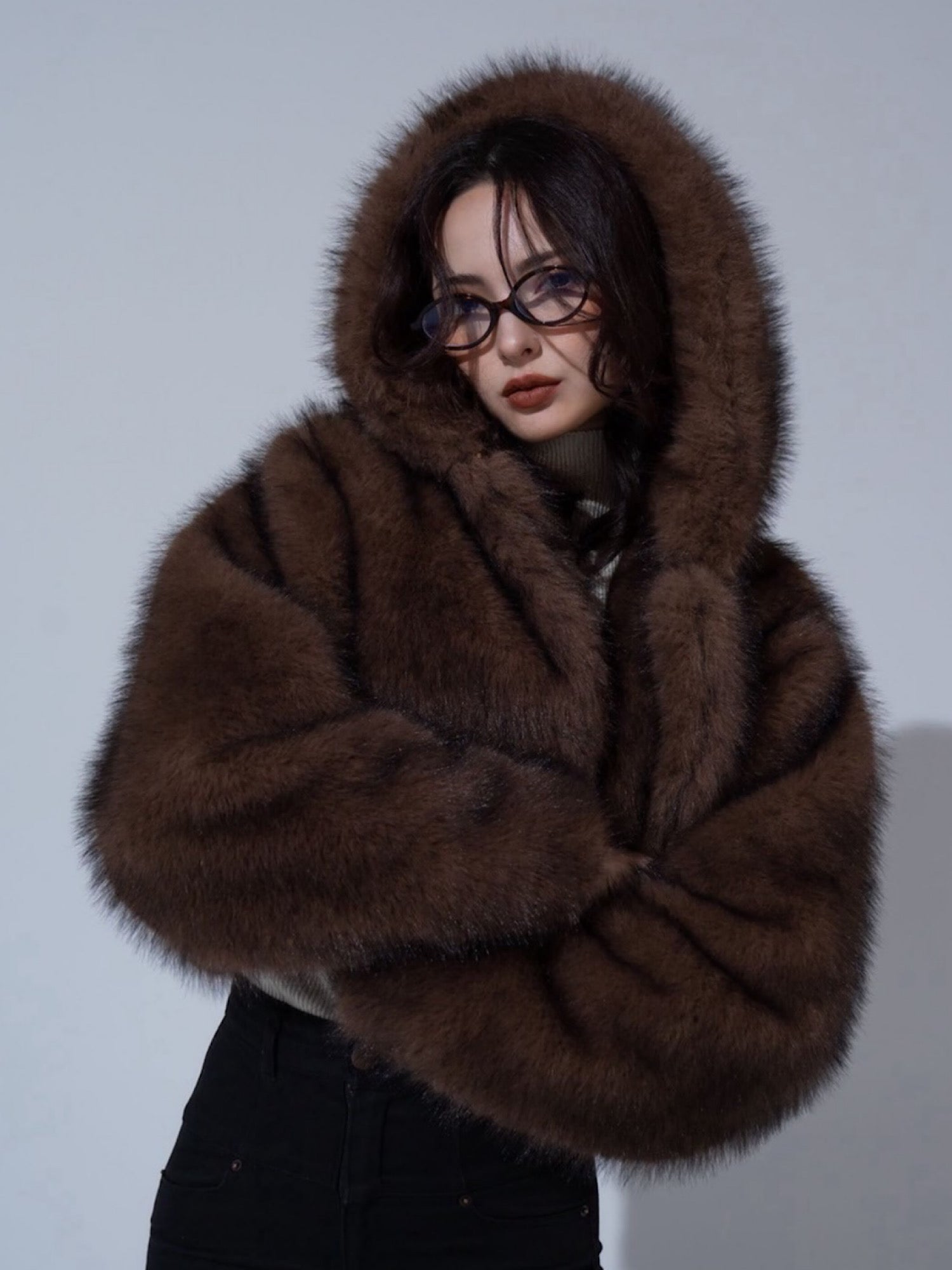 Premium eco fur hoodie coat
