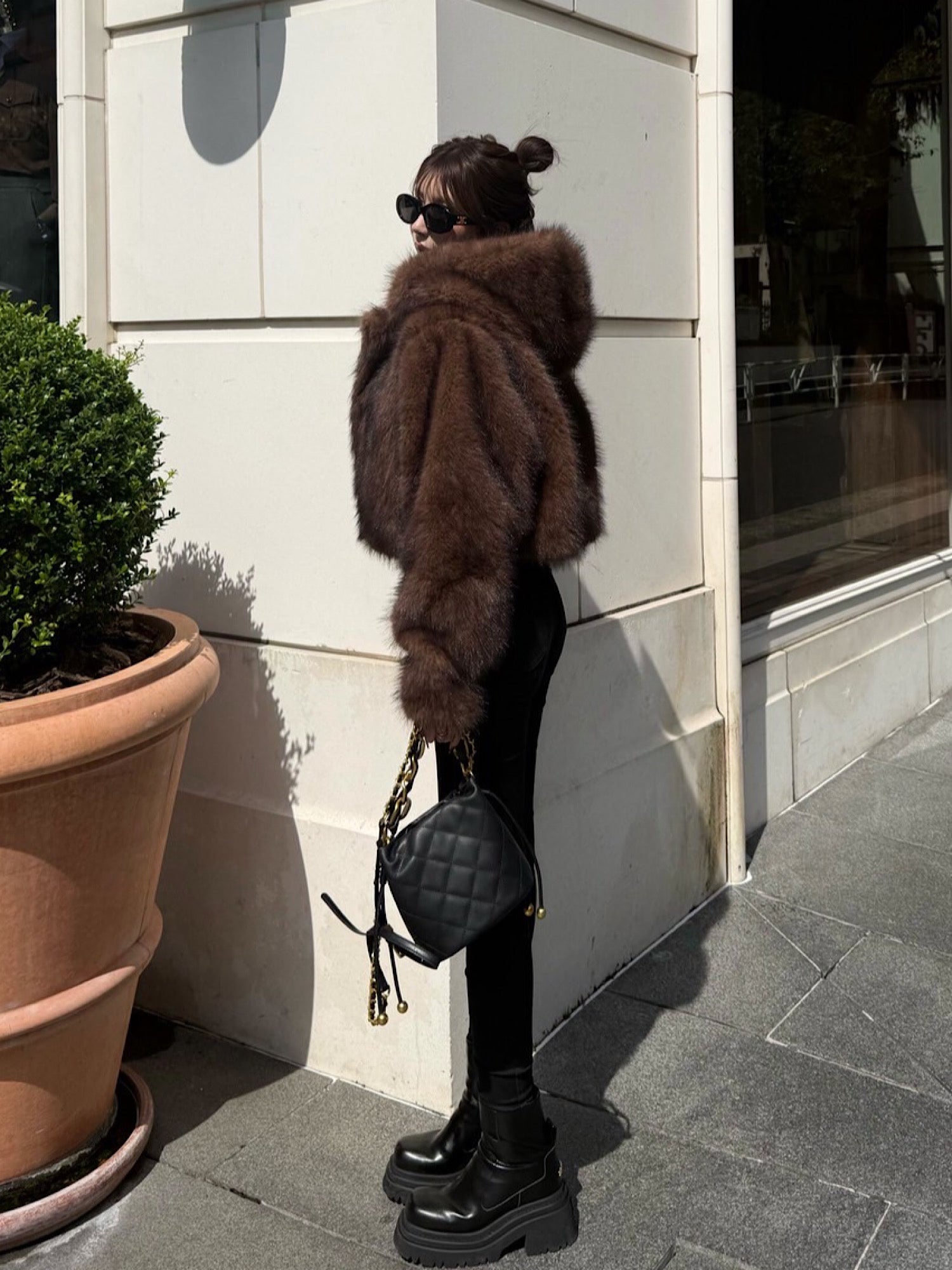 Premium eco fur hoodie coat