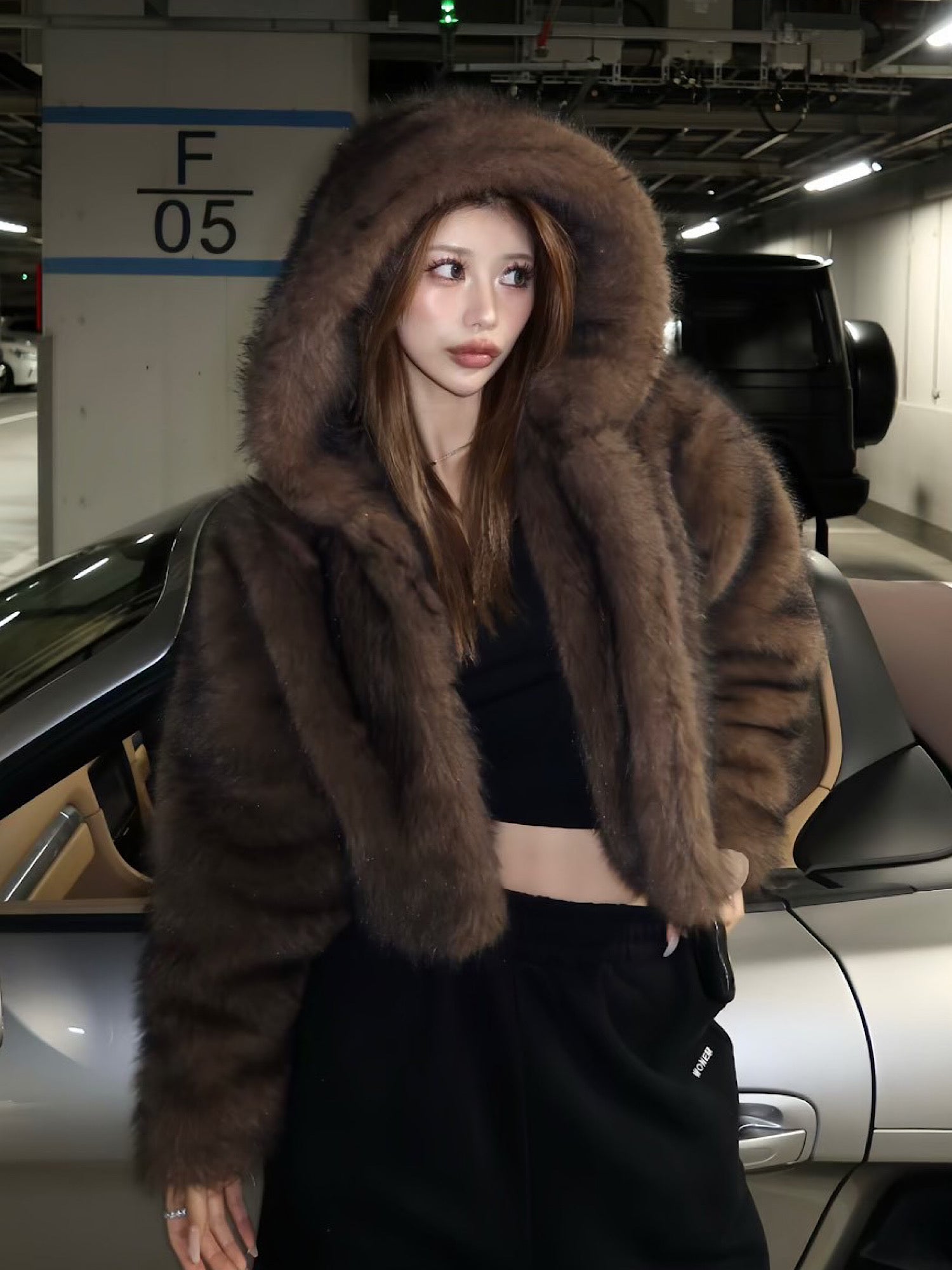 Premium eco fur hoodie coat