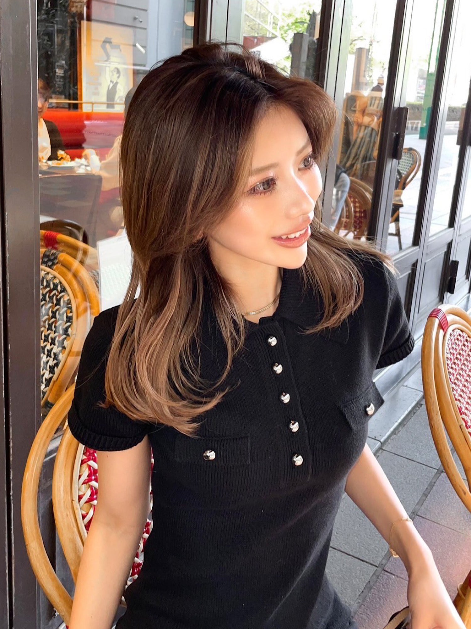 Metal button knit mini dress