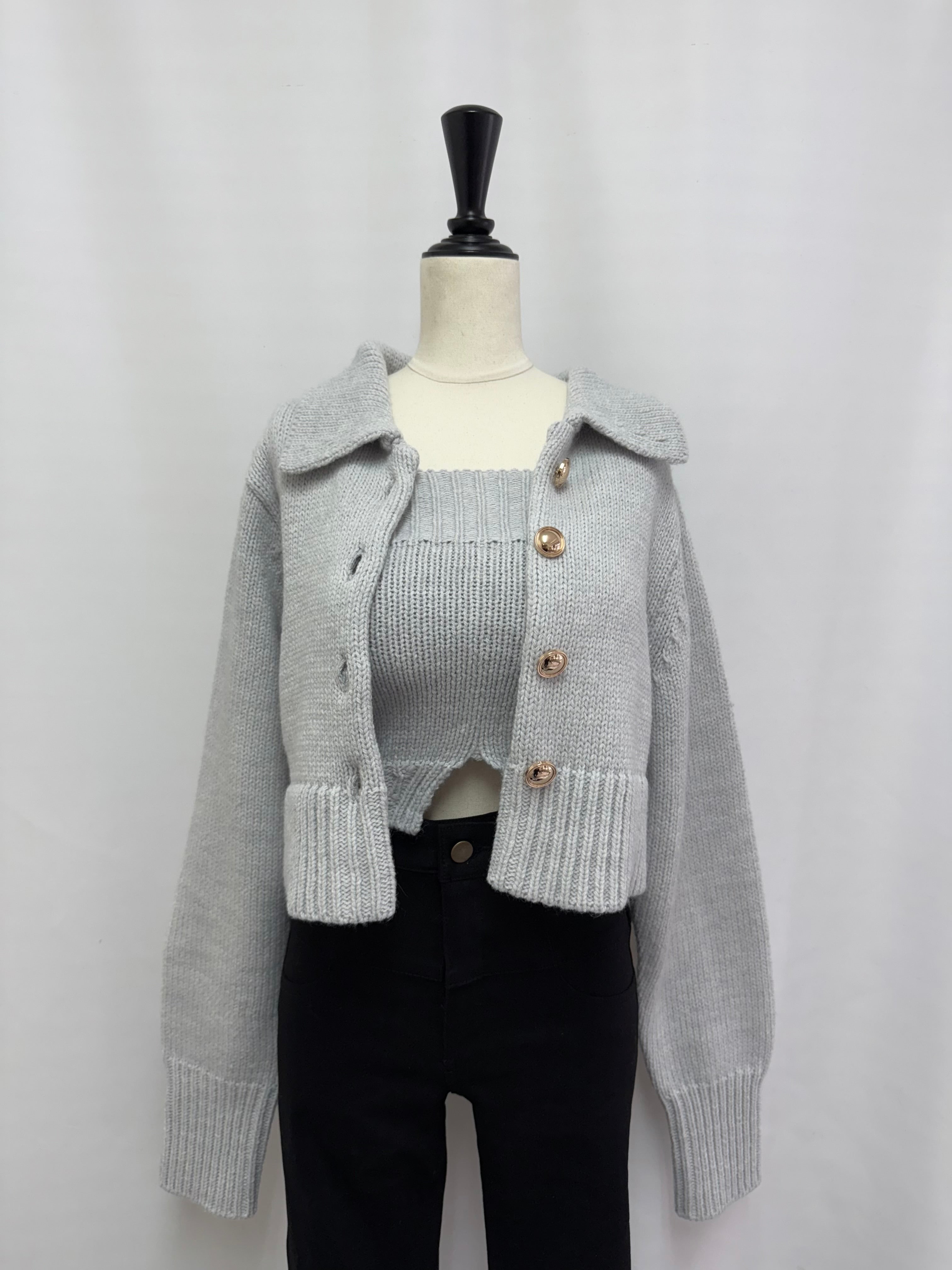 Big collar cardigan×bare top with inner bra