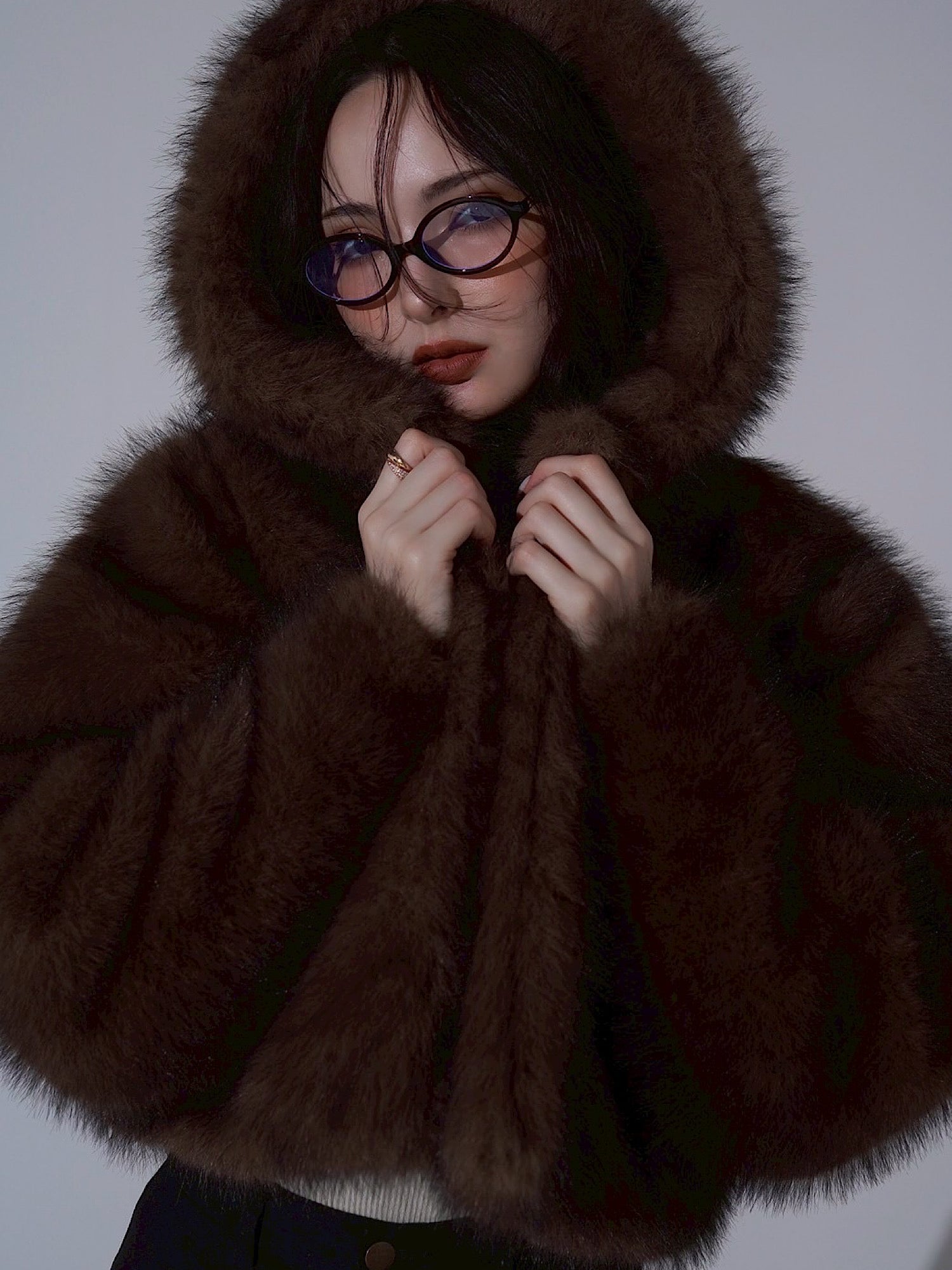 Premium eco fur hoodie coat