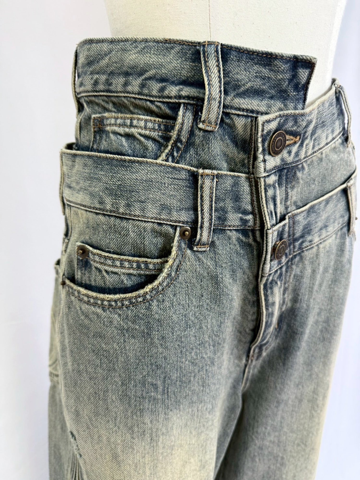 Waist layered loose denim