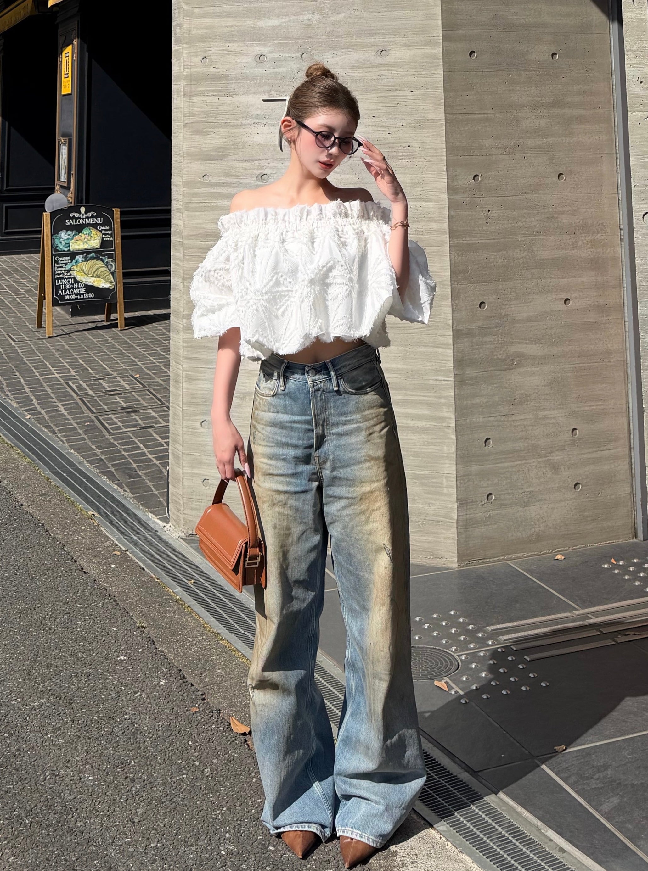 Geometric off-shoulder blouse
