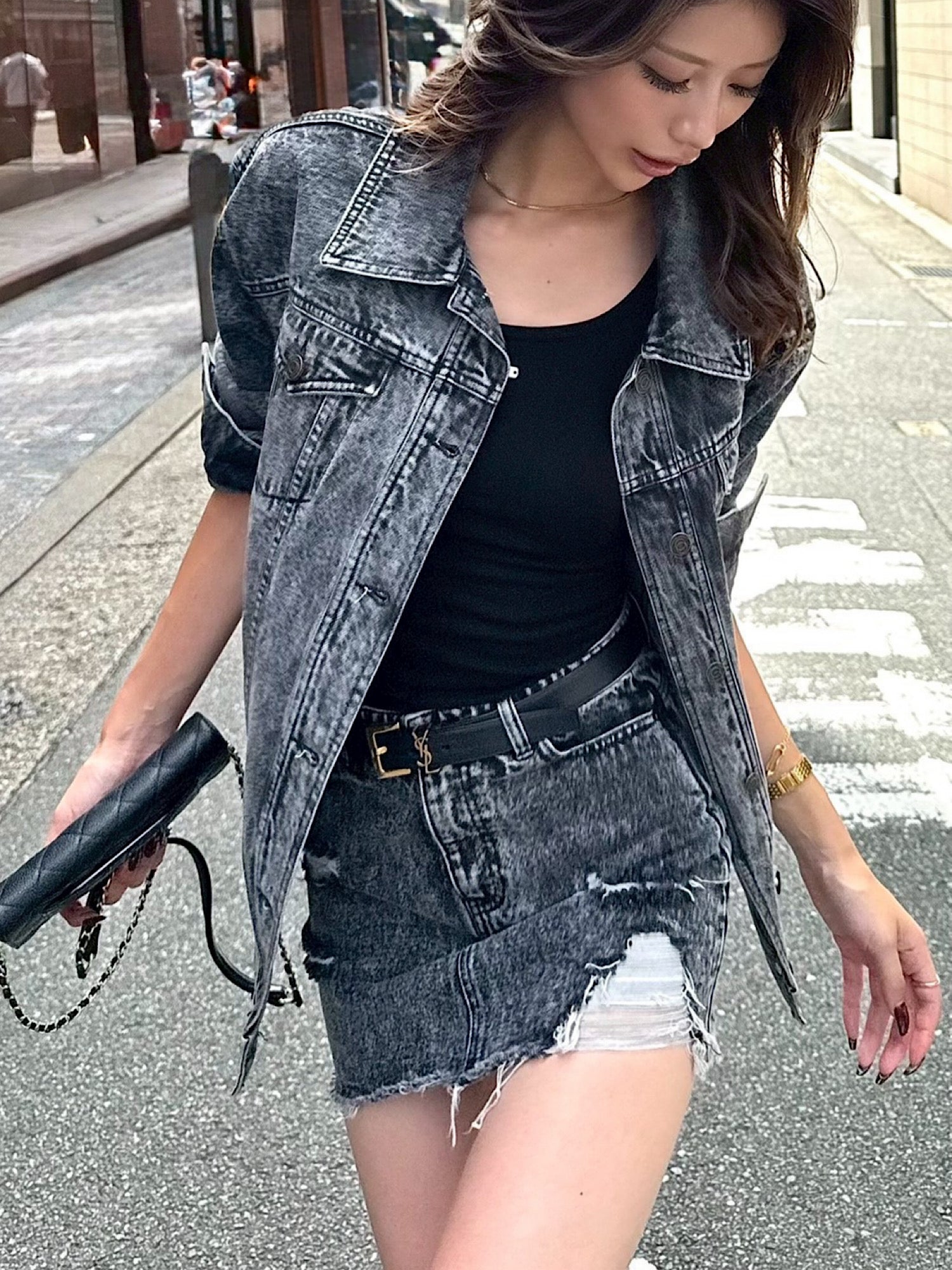 Chemical wash denim jacket(SET UP着用可)