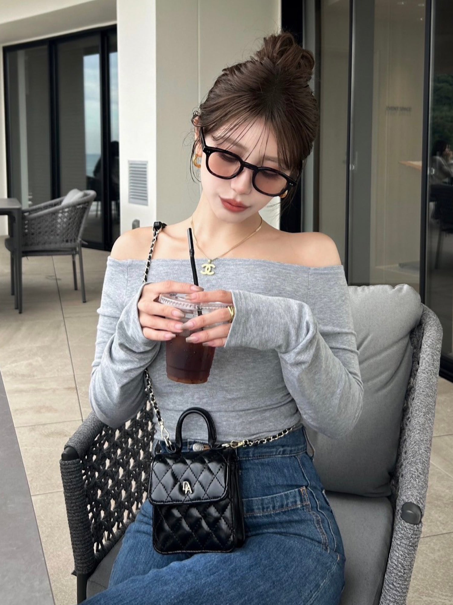 Quilted leather logo mini bag