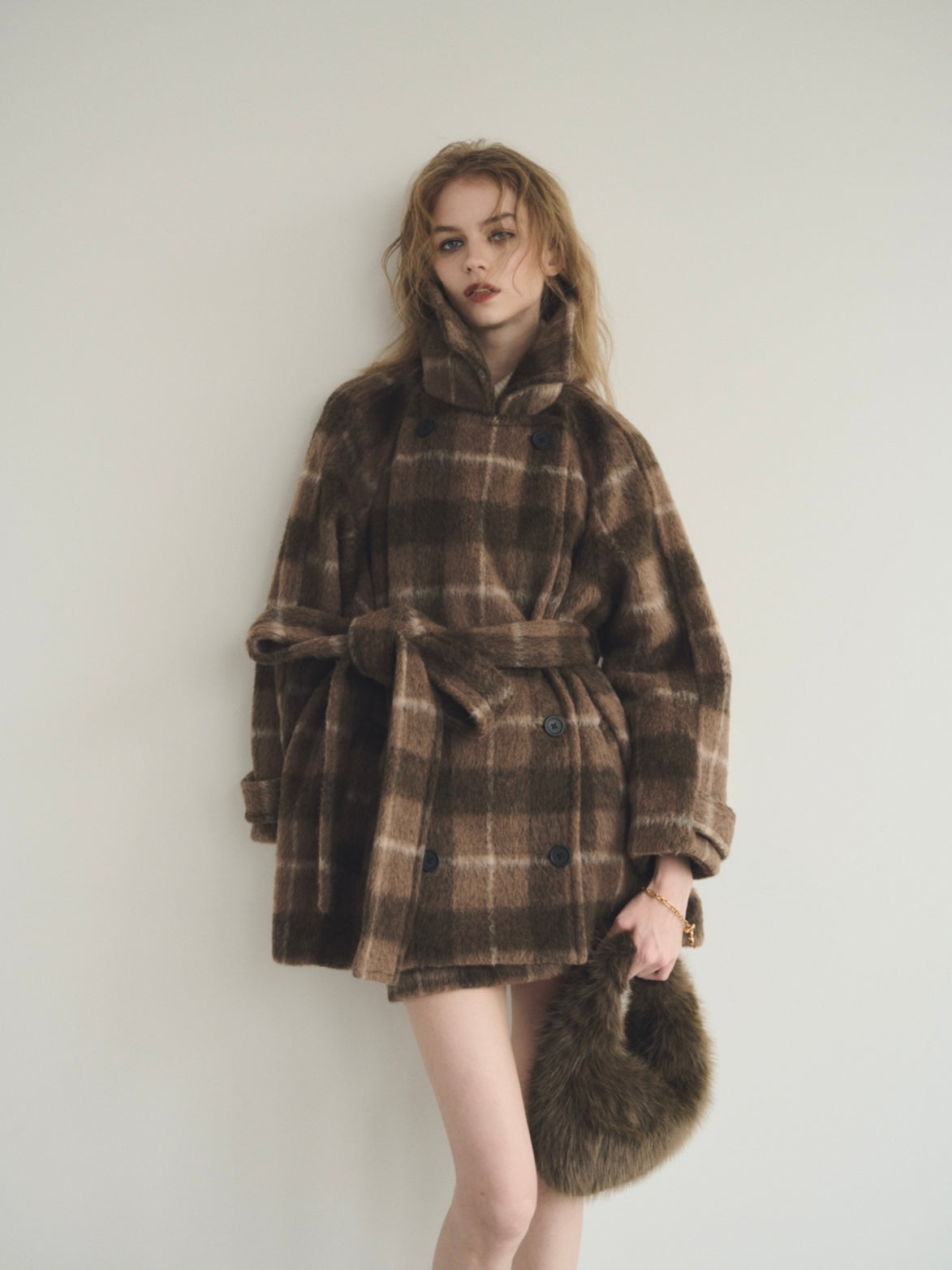 【予約】Shaggy check loose double jacket(SETUP着用可)(BEG 11月上旬発送予定)