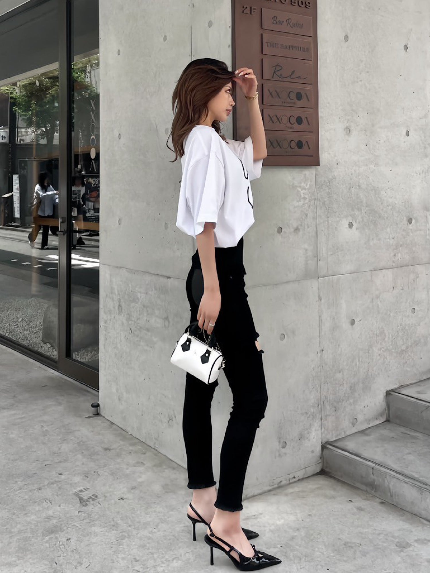 High waist damage skinny denim