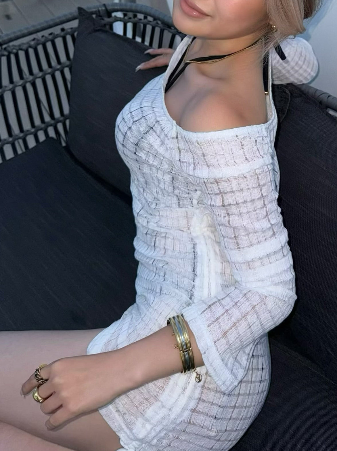 Side gather seersucker dress