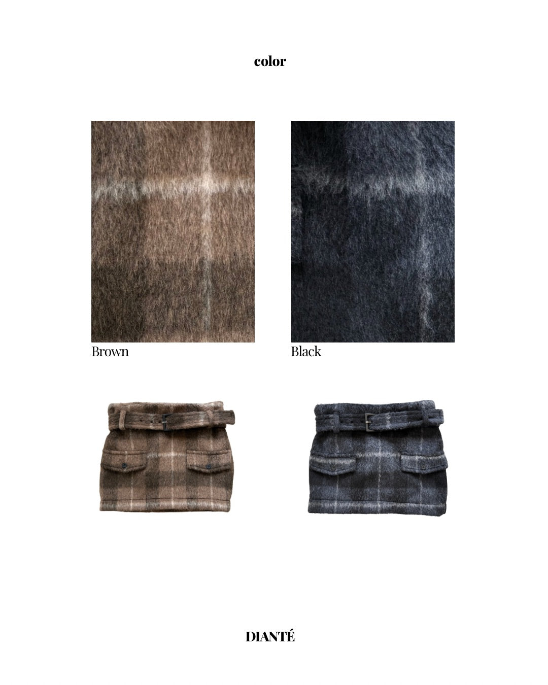 Shaggy check belted skirt with inner shorts(SETUP着用可)