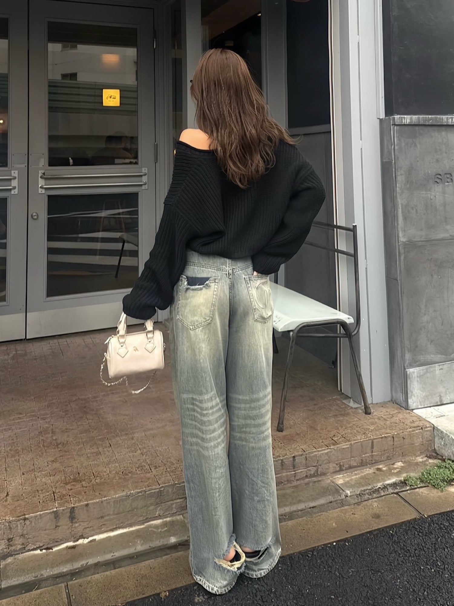 Waist layered loose denim