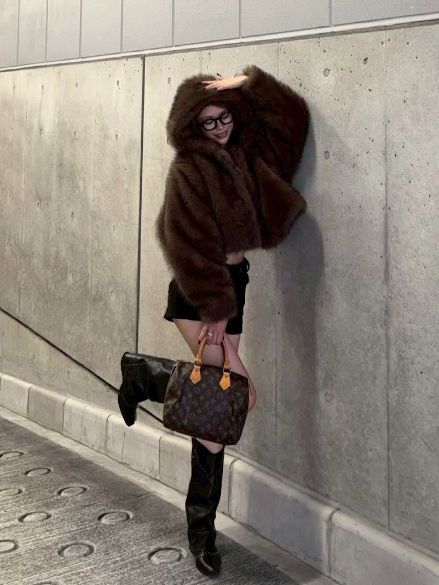 Premium eco fur hoodie coat