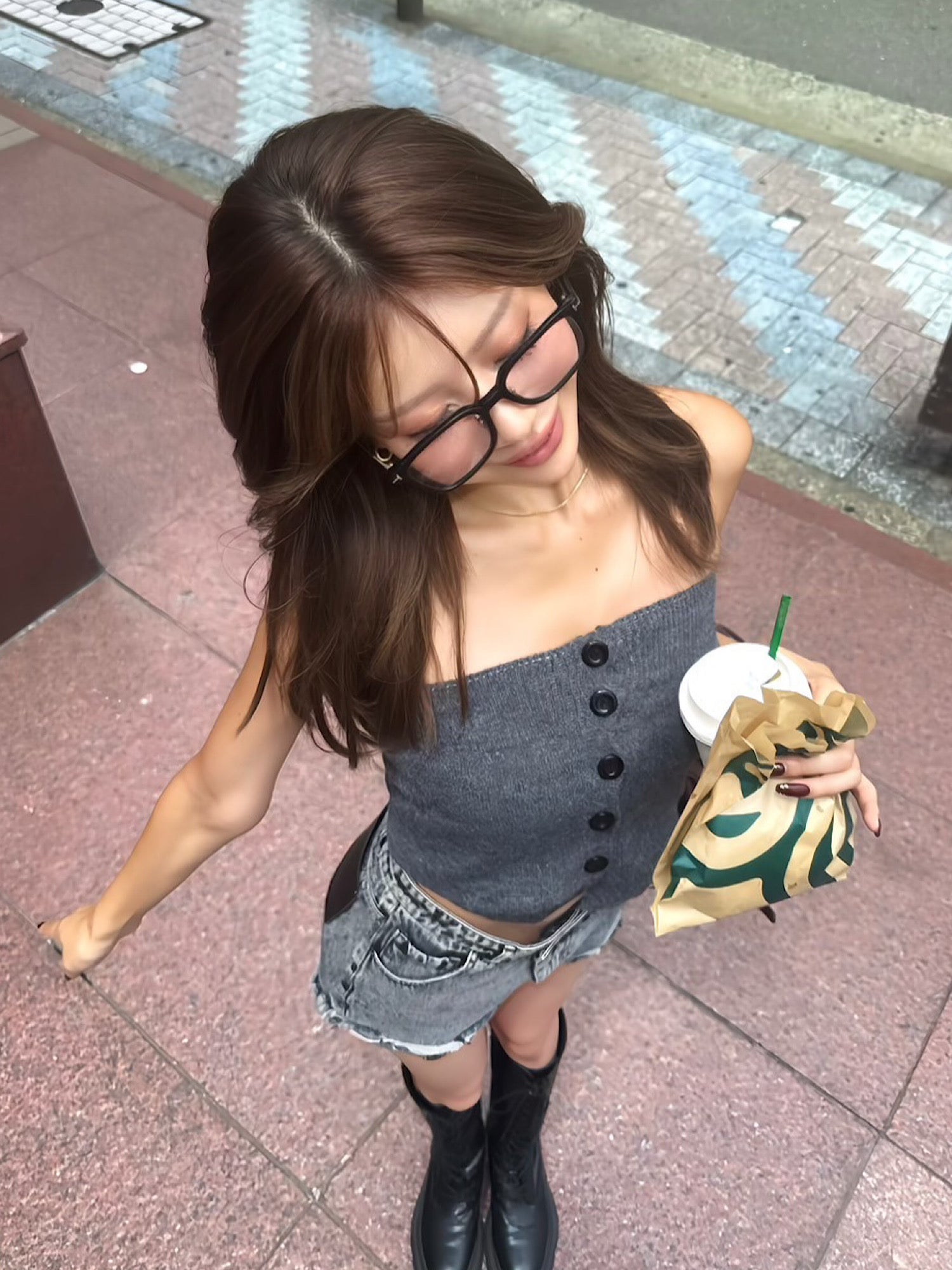 Waist design denim shorts