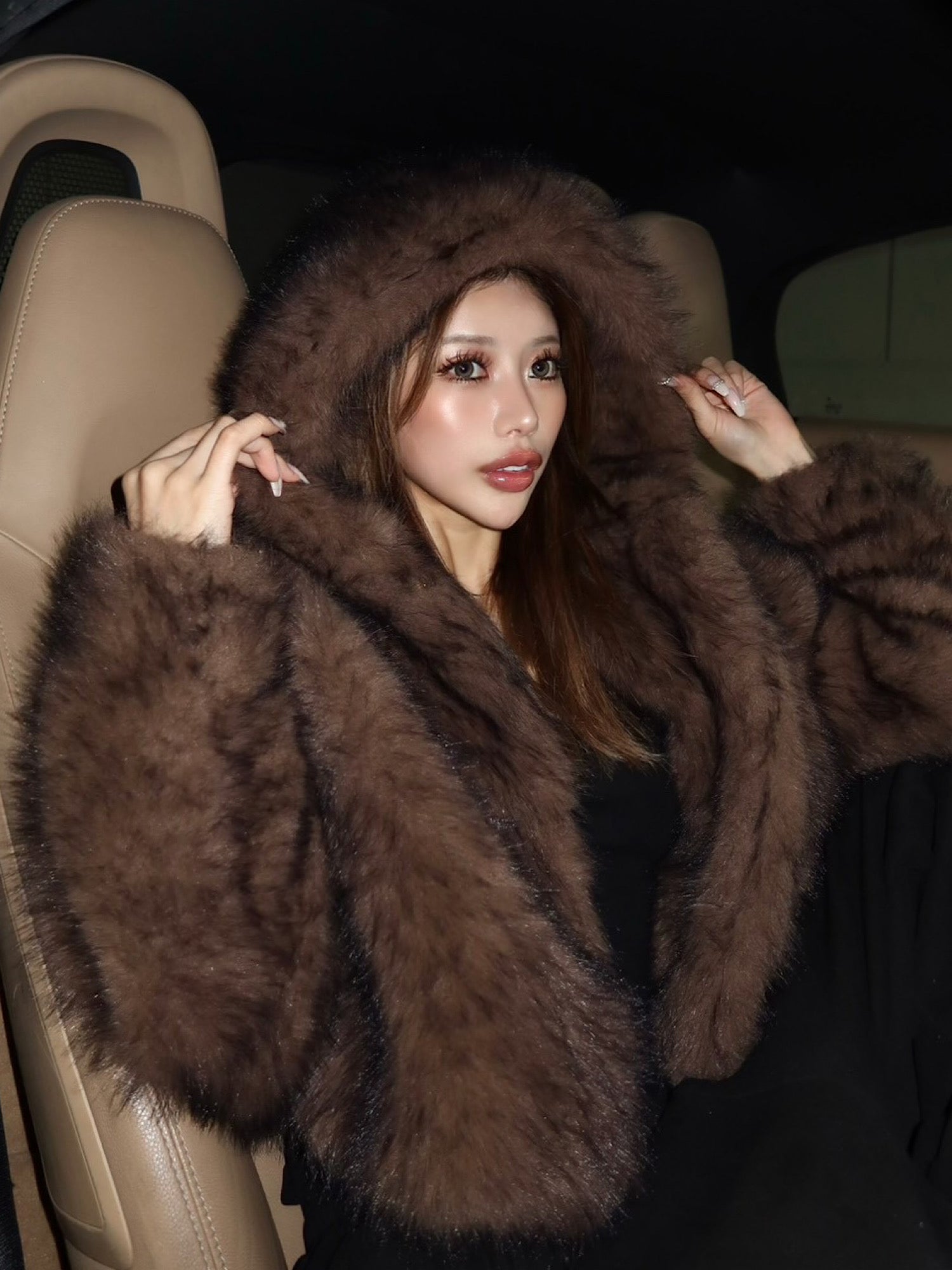 Premium eco fur hoodie coat