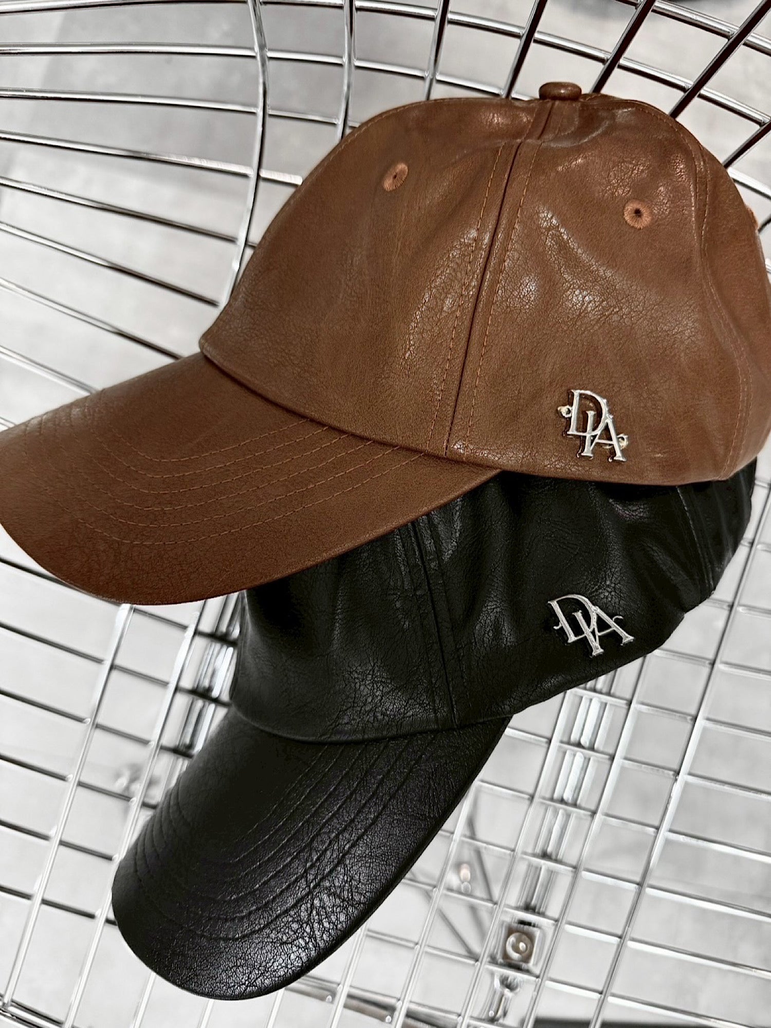 Initial logo leather cap