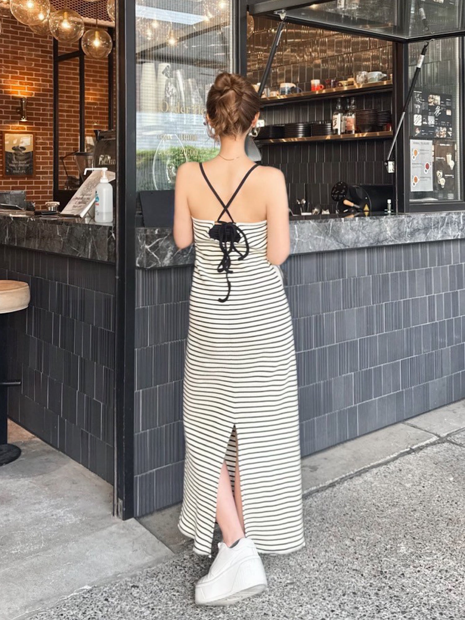 halter neck rib maxi dress with inner bra