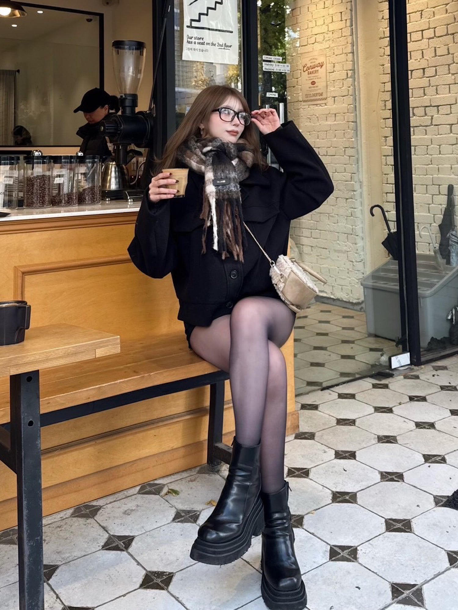 【予約】Multi check fringe stall/muffler(12月中旬〜下旬発送予定)