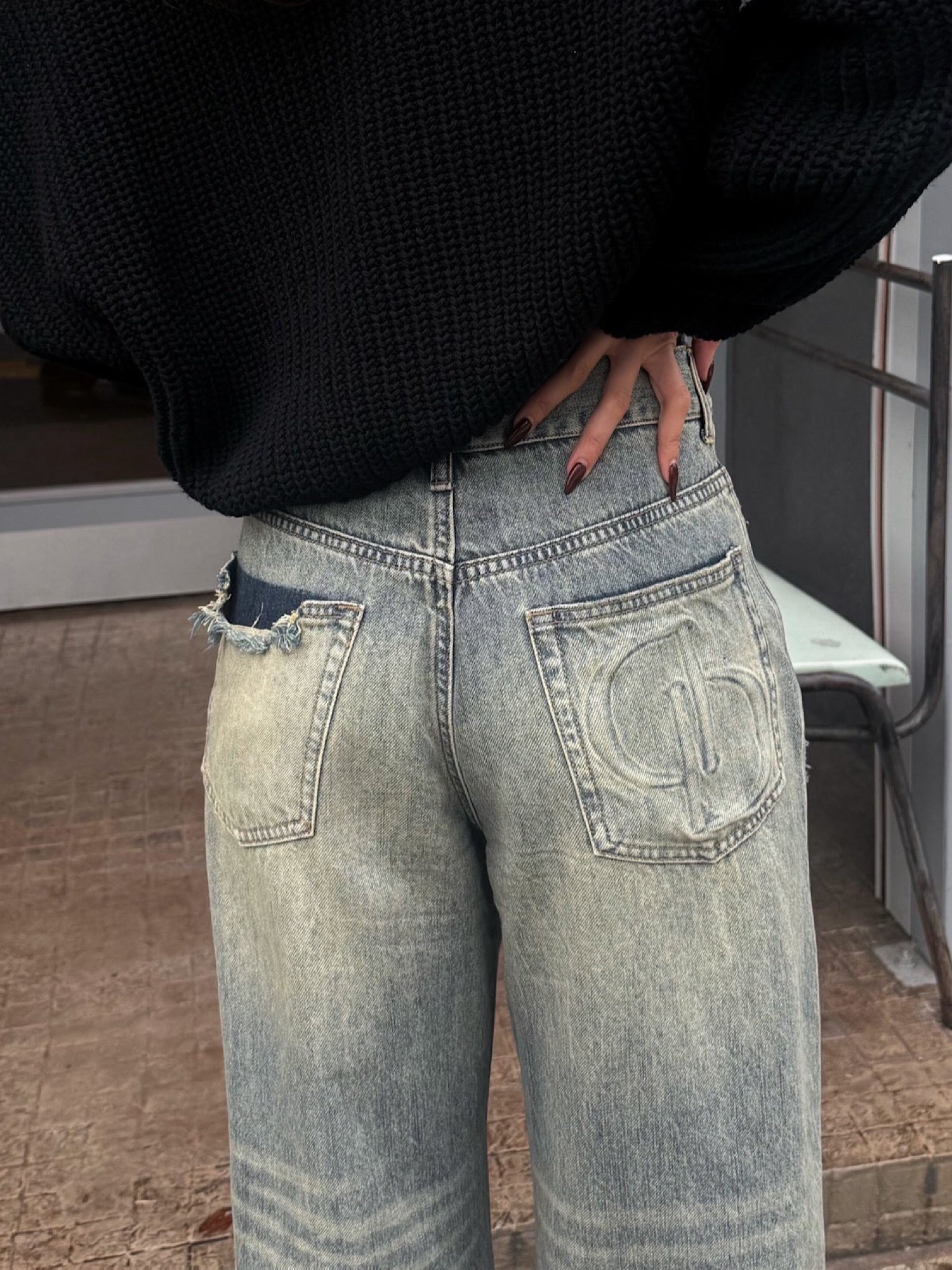 Waist layered loose denim