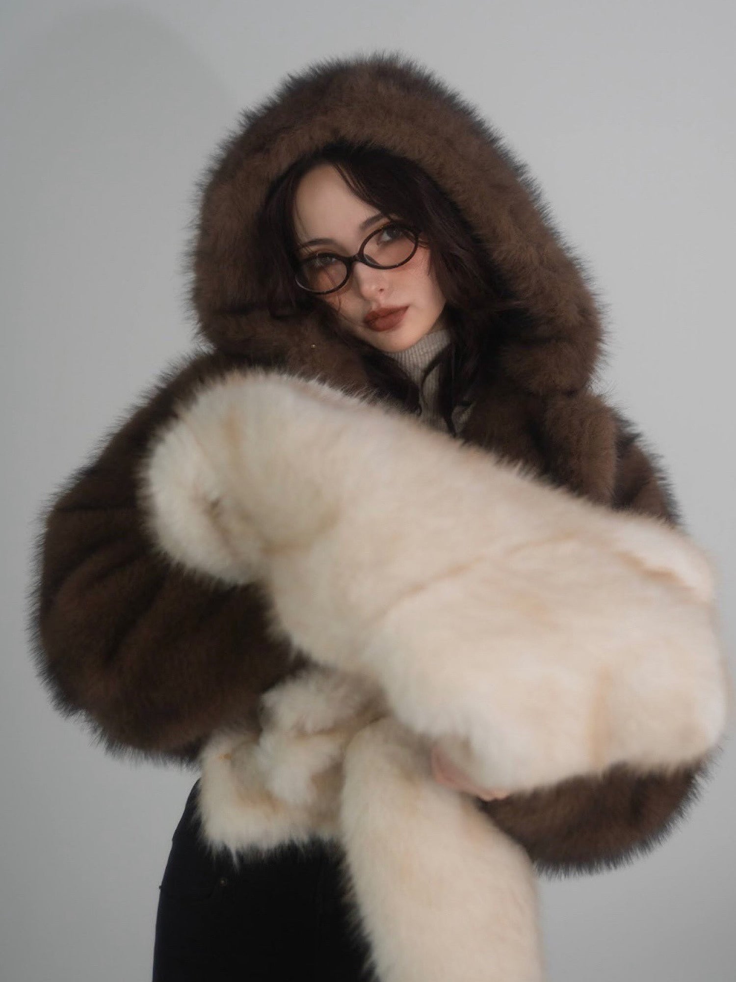 Premium eco fur hoodie coat