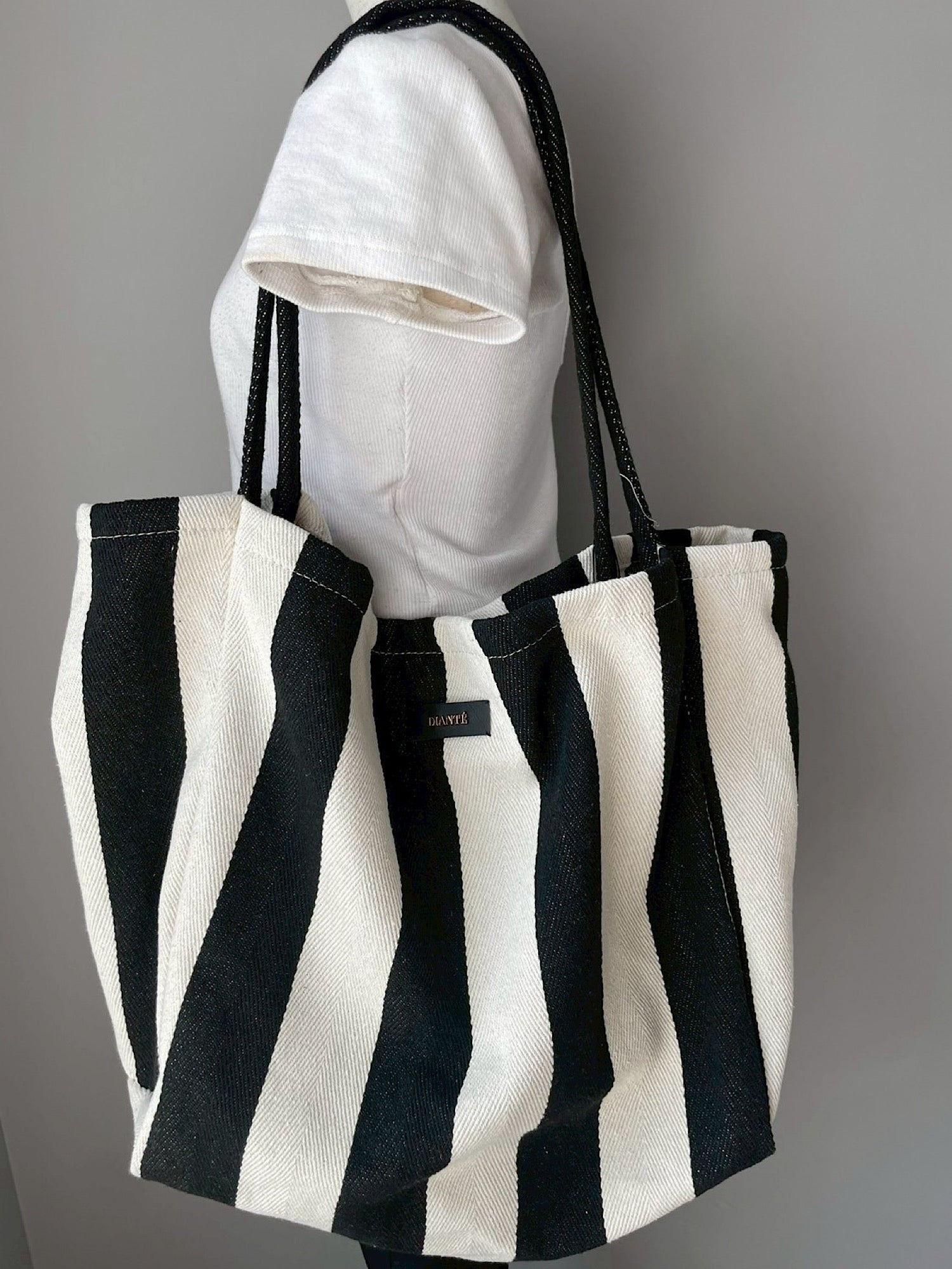 Stripe hemp tote bag