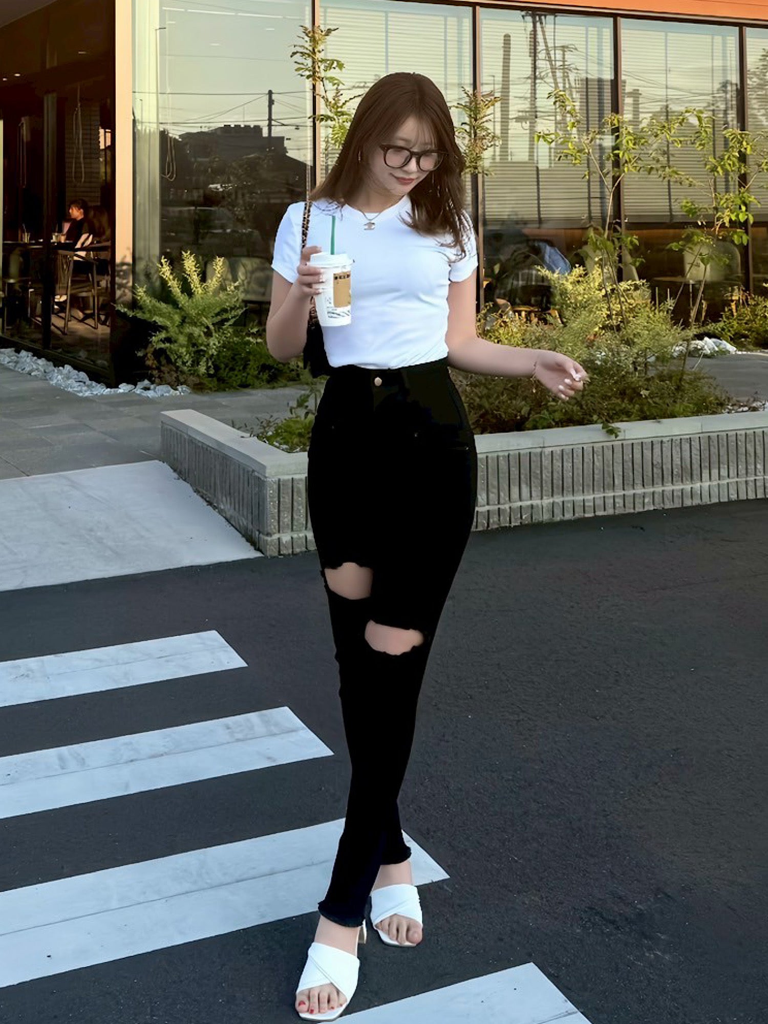 High waist damage skinny denim